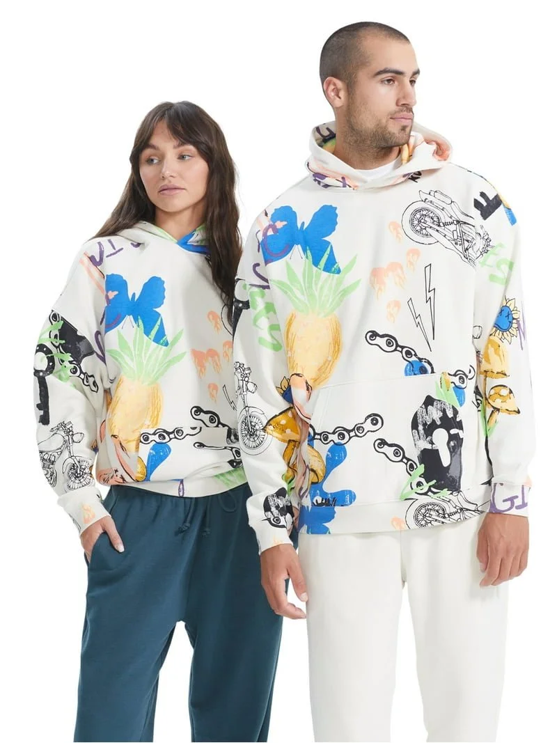 NEW No Boundaries Cream Multi Print Sweatshirt Size L/XL