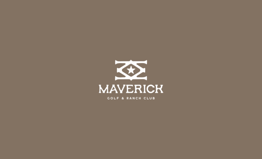 Logo for Maverick Golf & Ranch Club on a brown background.