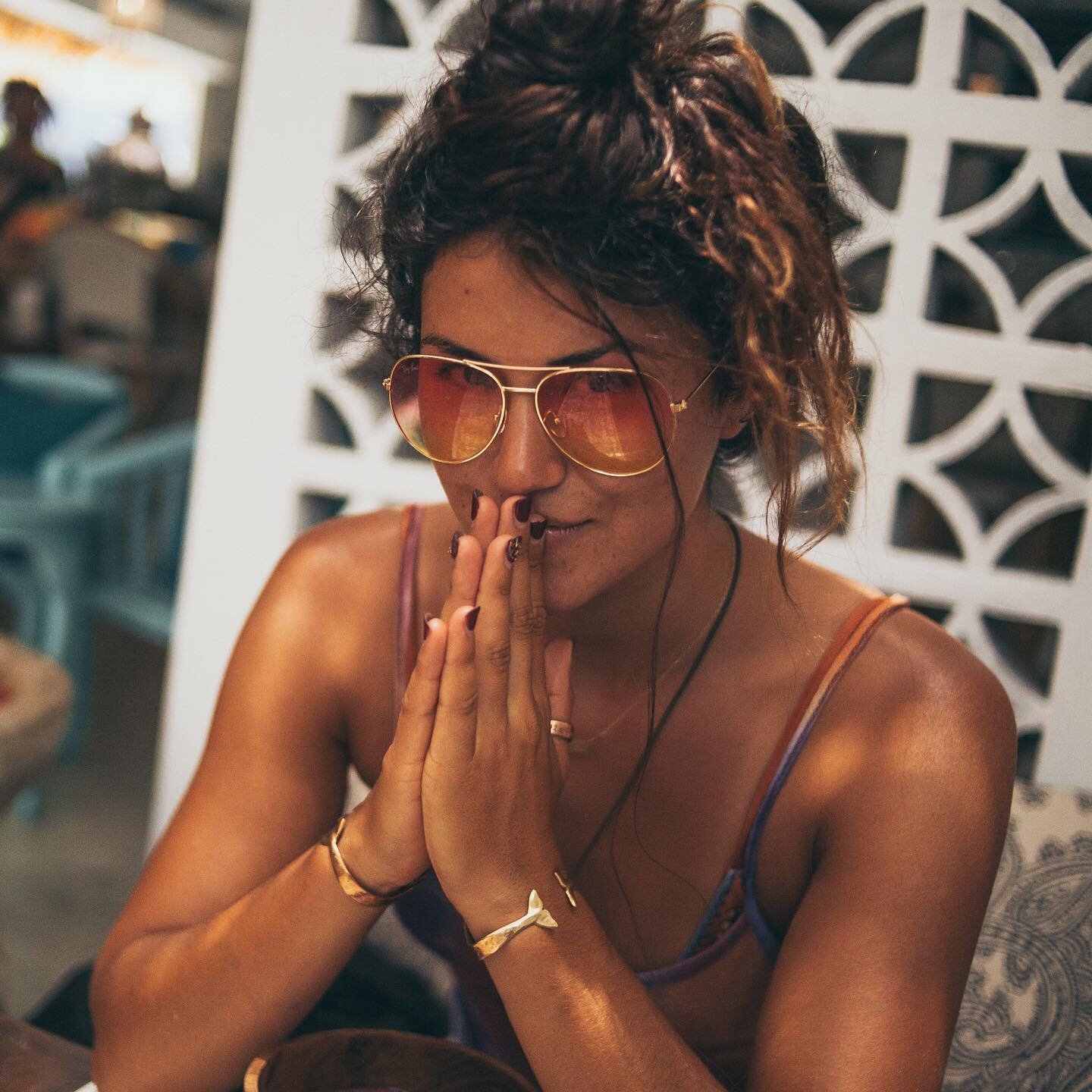 Our first 💕 #dogbeachjewelry model, the heart-stirring, #wildgypsea soul @kellyyazdi in #baliindonesia rocking her #heartwaves #dolphintail cuffs and #asimplesandylife ring.  If you don&rsquo;t know her yet, follow her... we promise you won&rsquo;t 