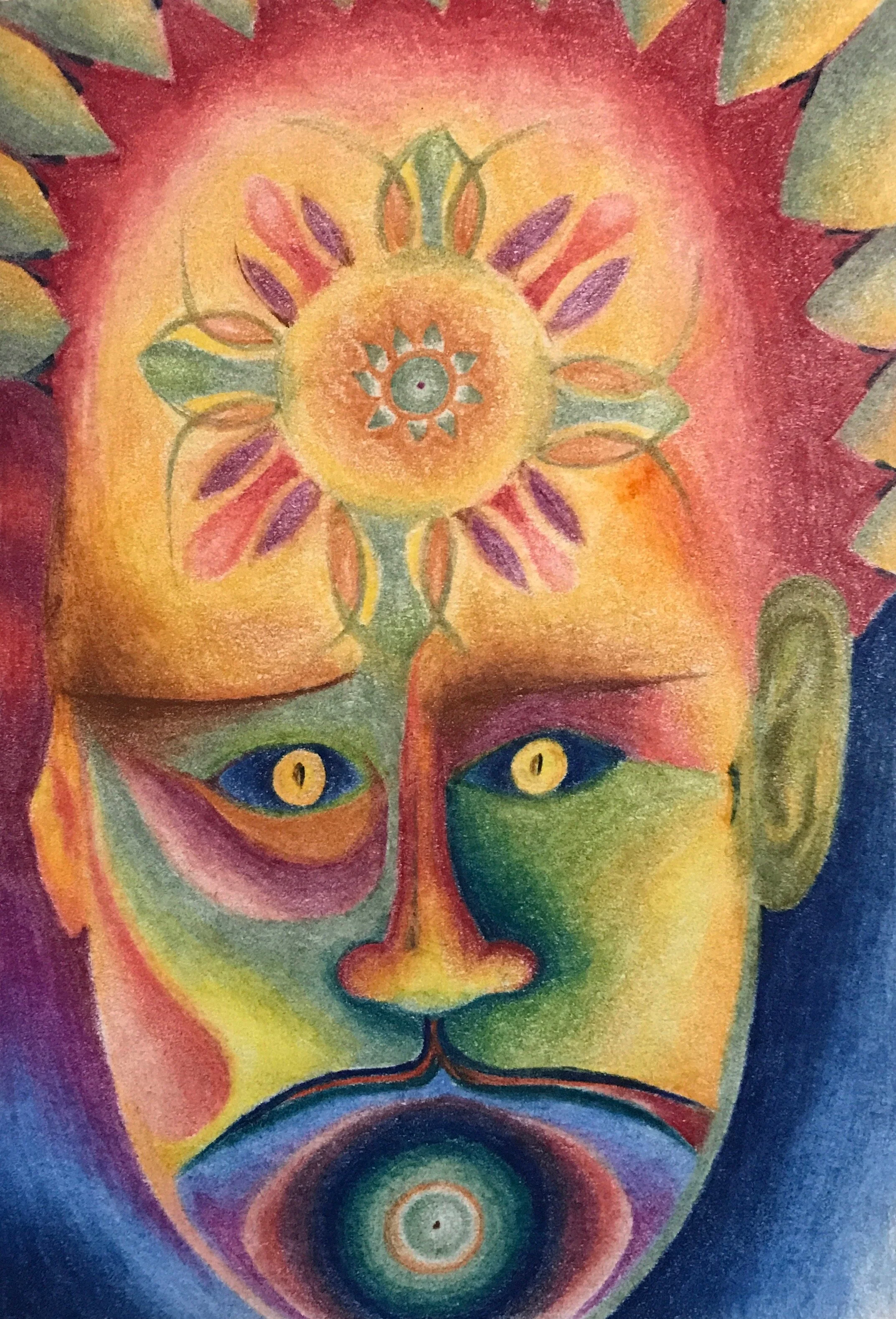 Rainbow Mask, Chalk Pastel on Paper, 8” x 11”
