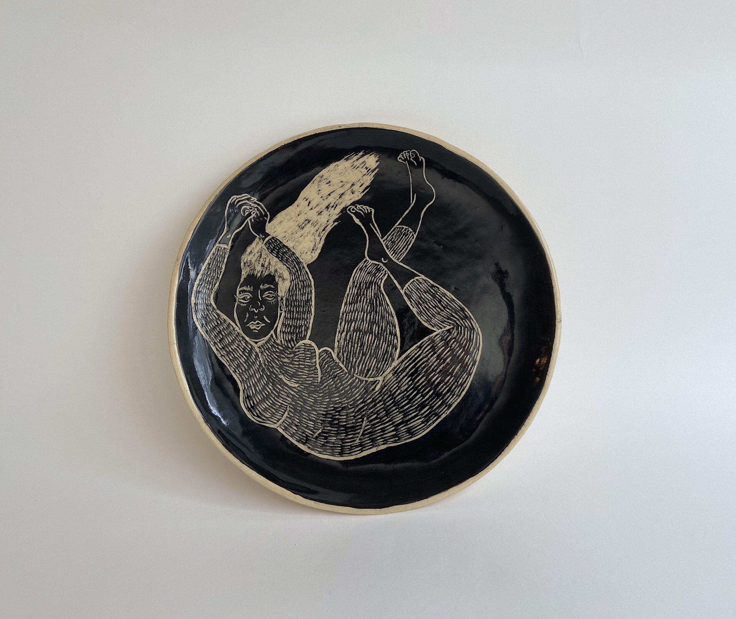 Hairy Body Suit Plate, Glazed stoneware plate, 9” x 9”