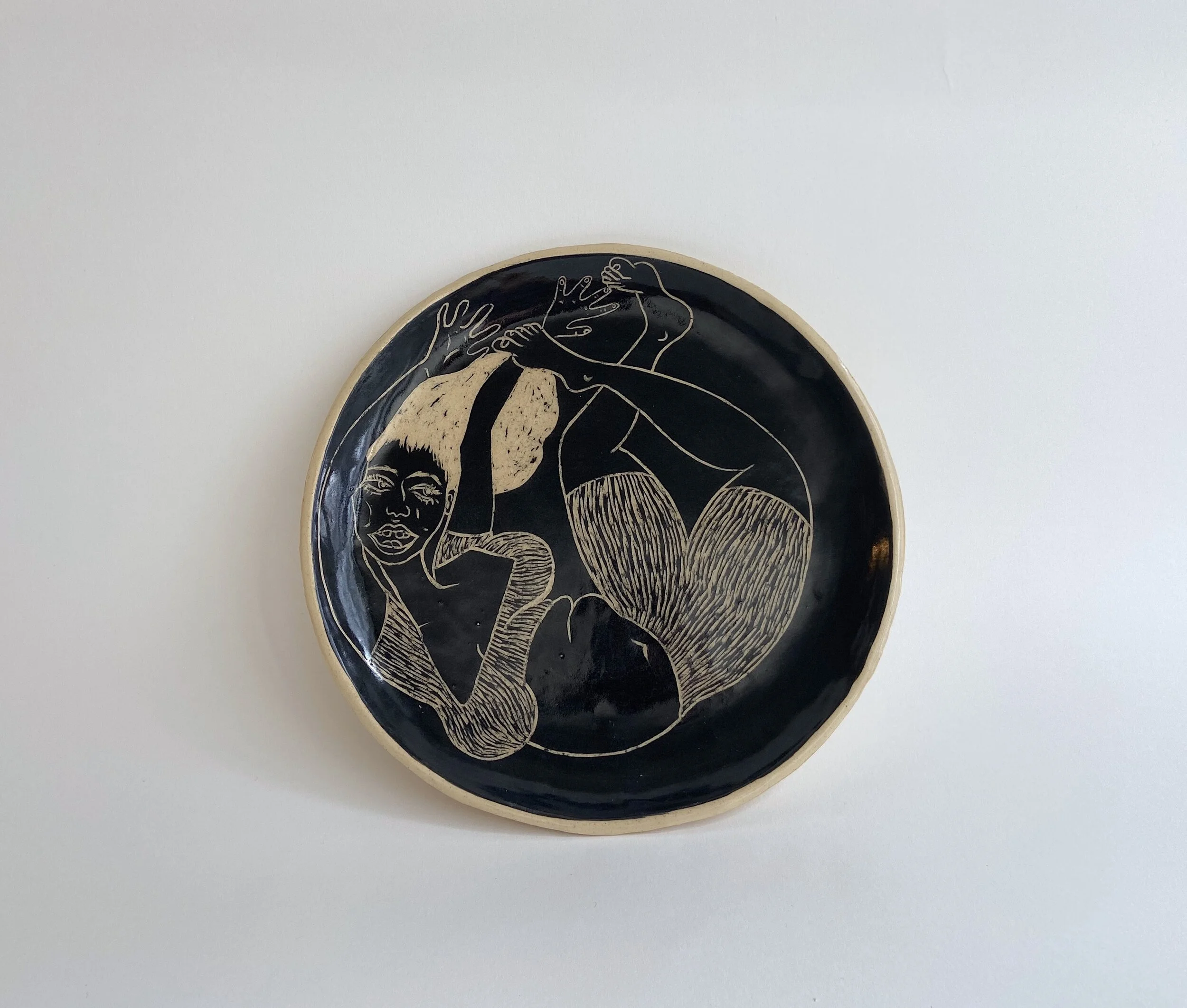 Hairy Belly Shirt Plate, Glazed stoneware plate, 9” x 9”