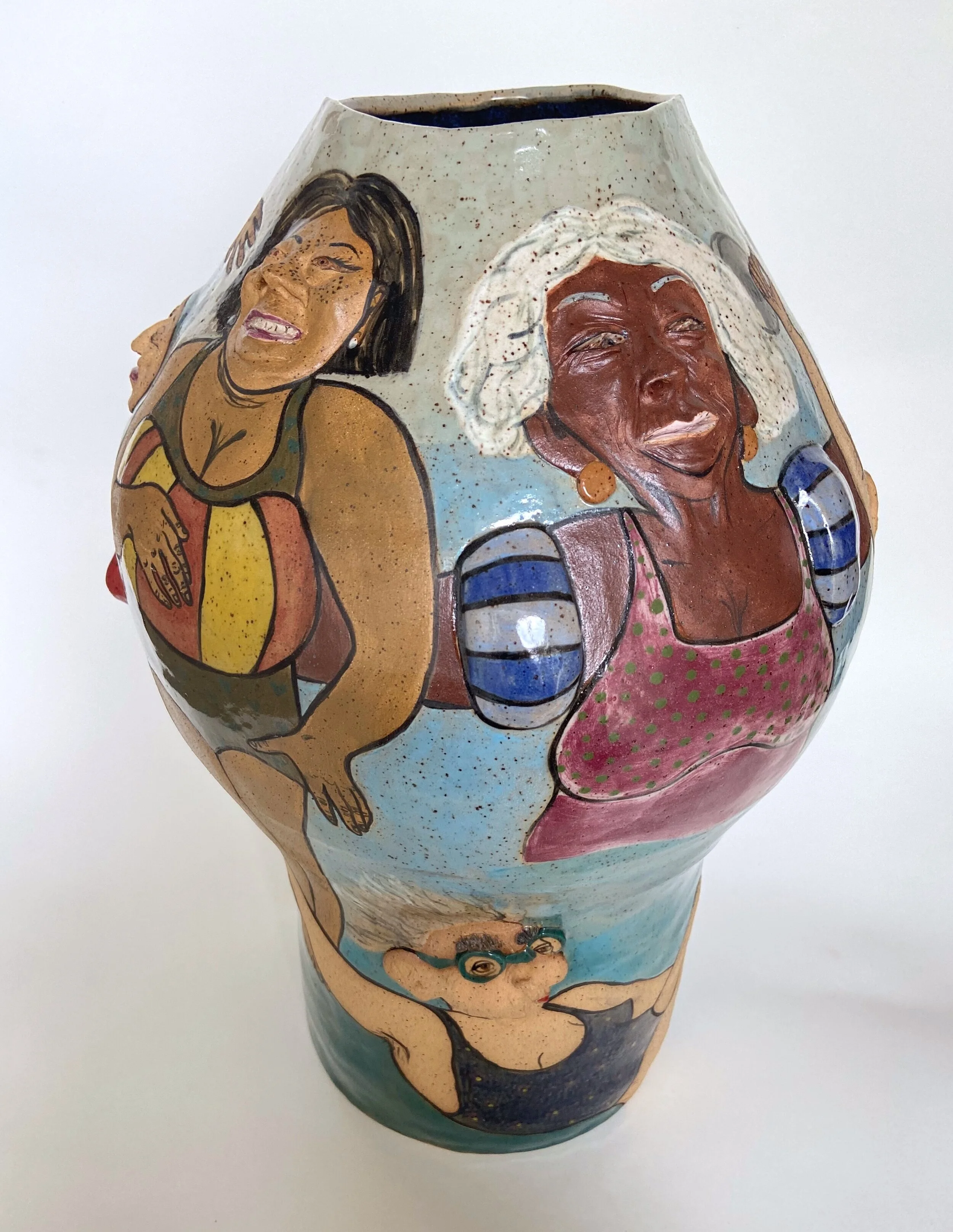  Women's Water Aerobics II, Glazed Ceramic Vase, 12"x12"x17"  