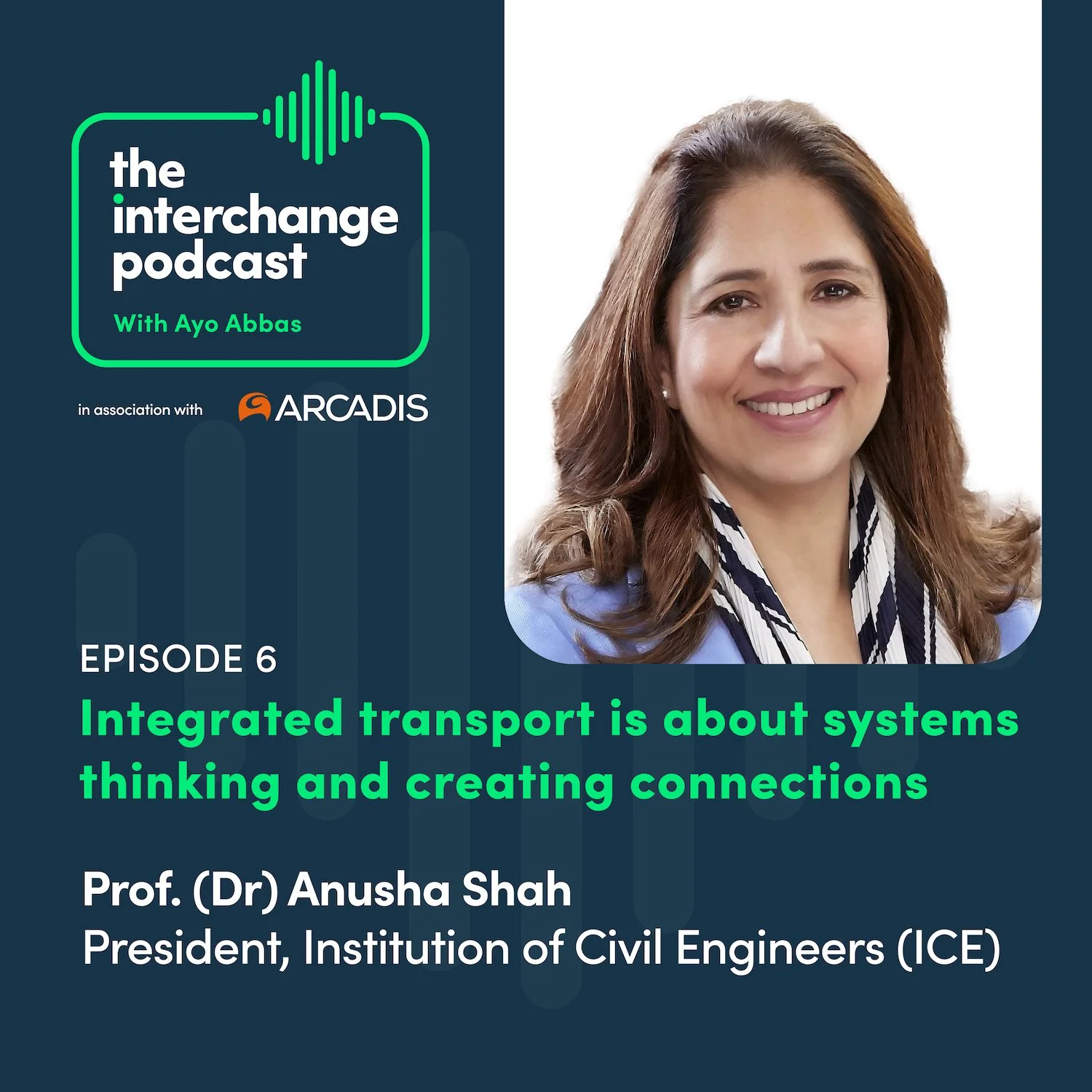 The podcast cover for the Interrchange Podcast with Prof. Anusha Shah, ICE President