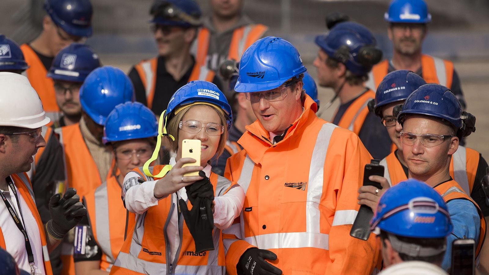 The then Prime Minister visiting apprentices on the roof of Birmingham New Street Station.