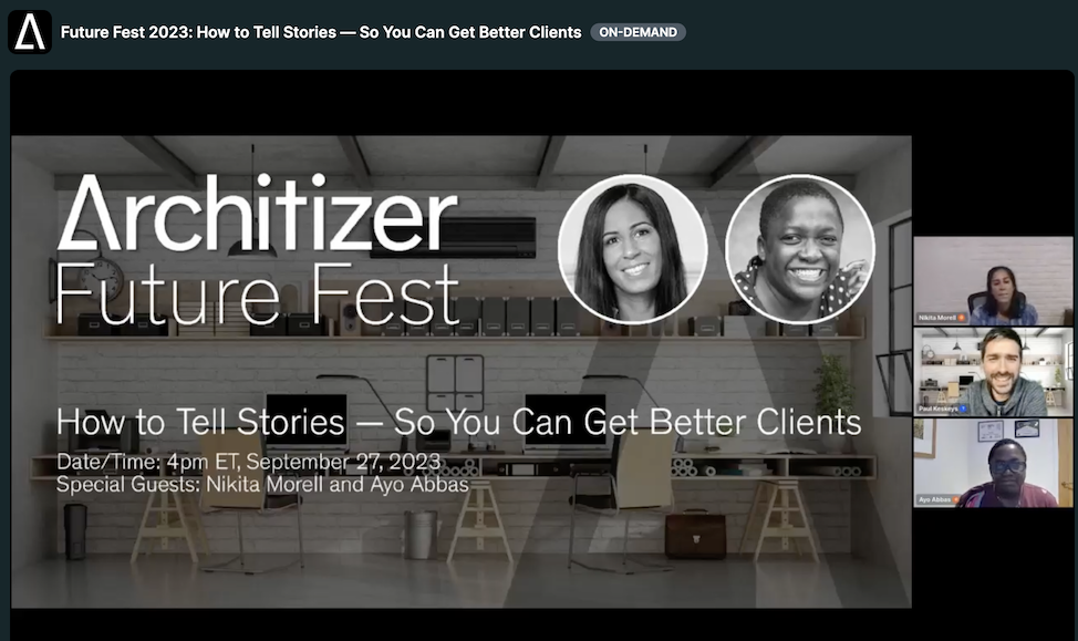 A speaker at Architizer Future Fest talking about storytelling