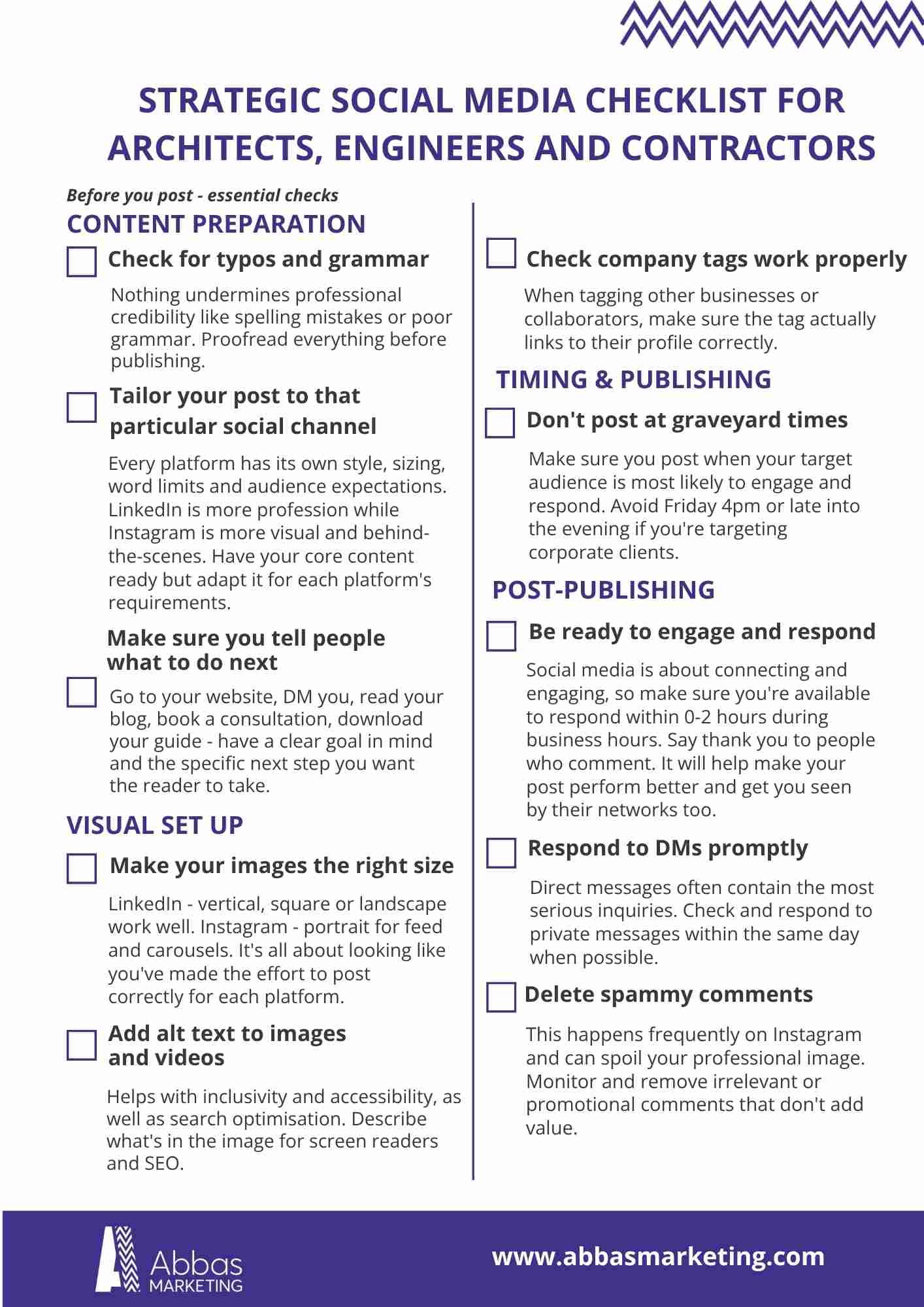 Social media posting checklist | Built Environment Marketing