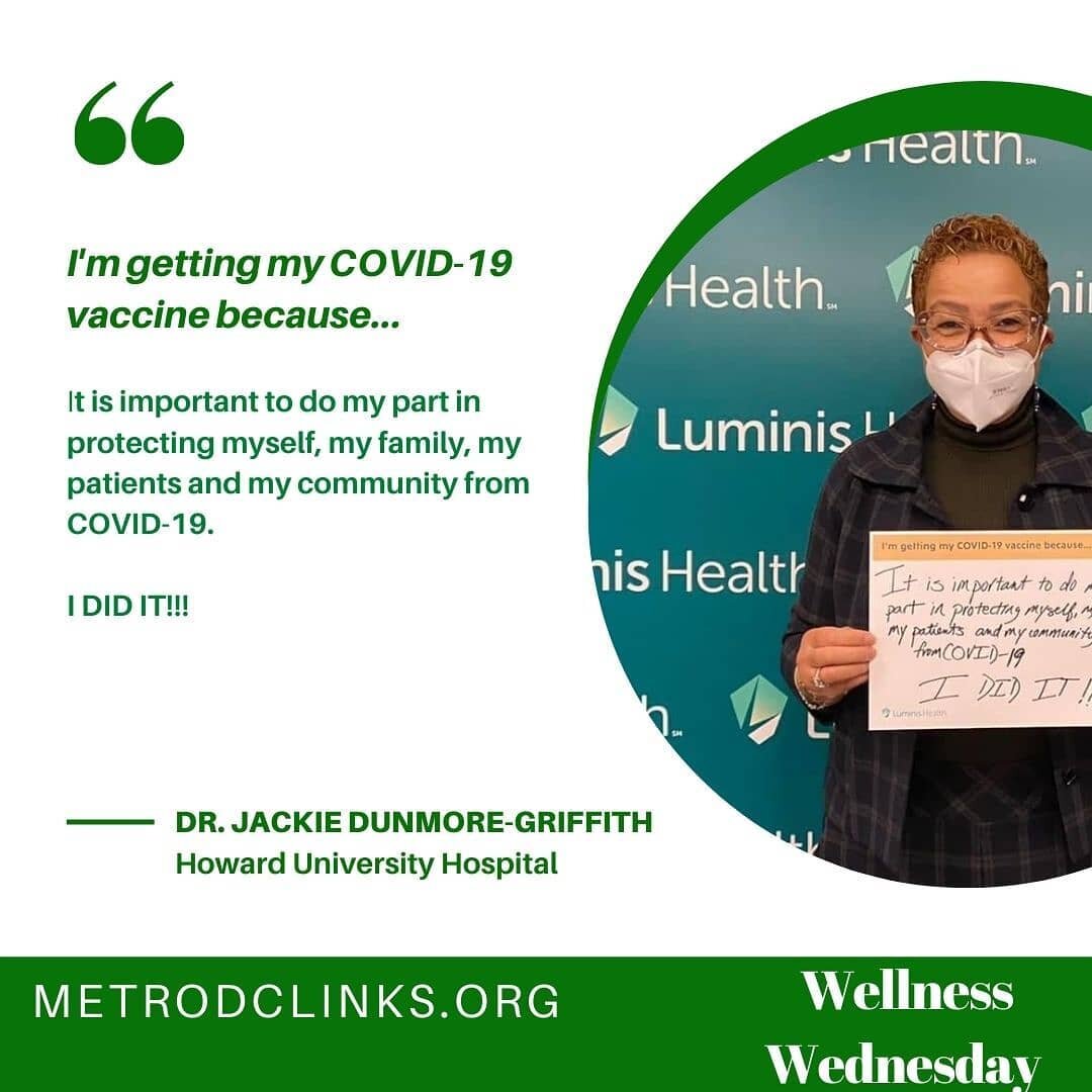 Our very own, Dr. Jackie Dunmore Griffith completed both rounds of the COVID-19 vaccine and urges you to consider how you can participate in the fight to end this pandemic. For more information on testing, the vaccine and how you can recieve it, visi