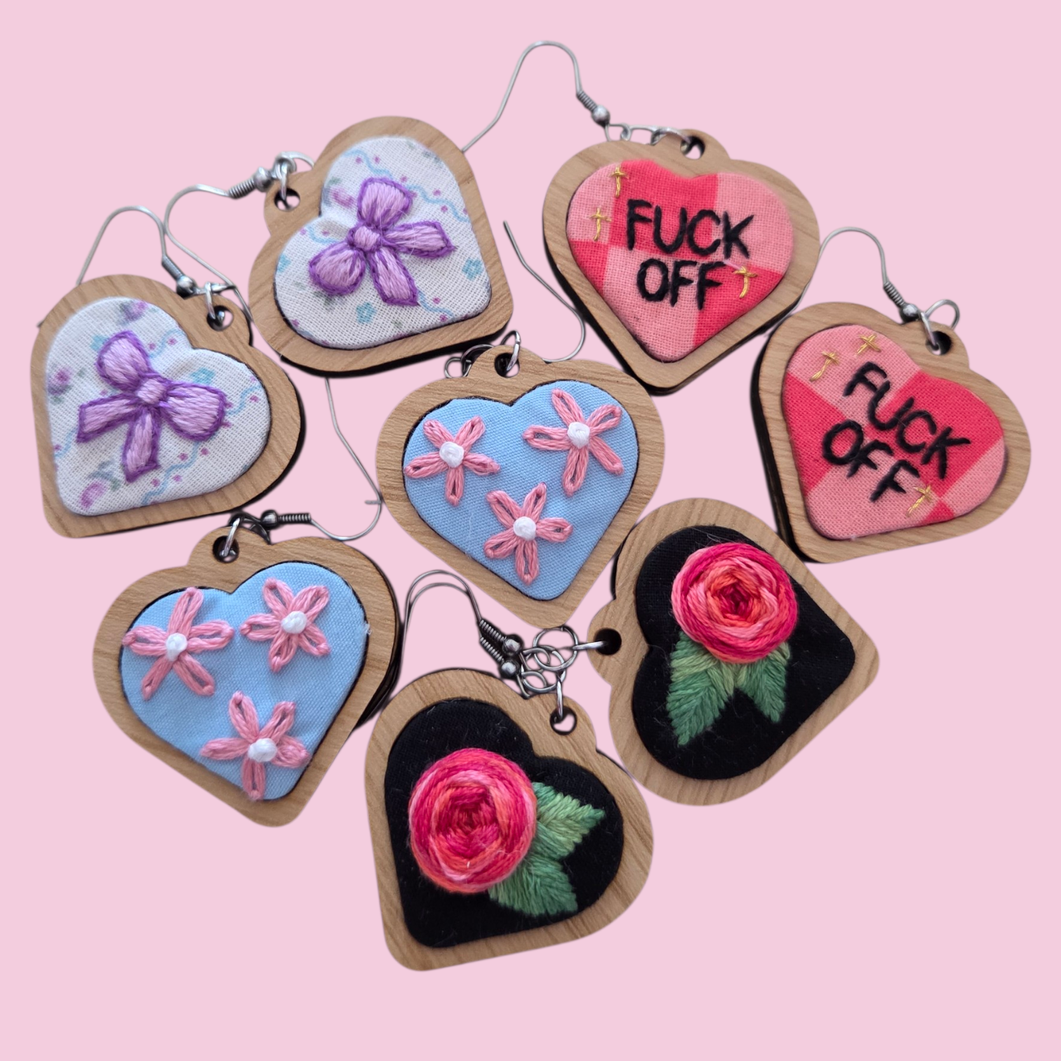 Mini Embroidery Heart Earrings