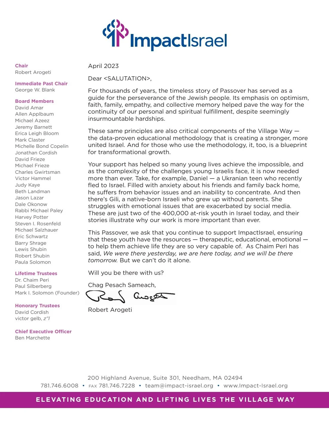 ImpactIsrael | 2023 Passover donor appeal letter
