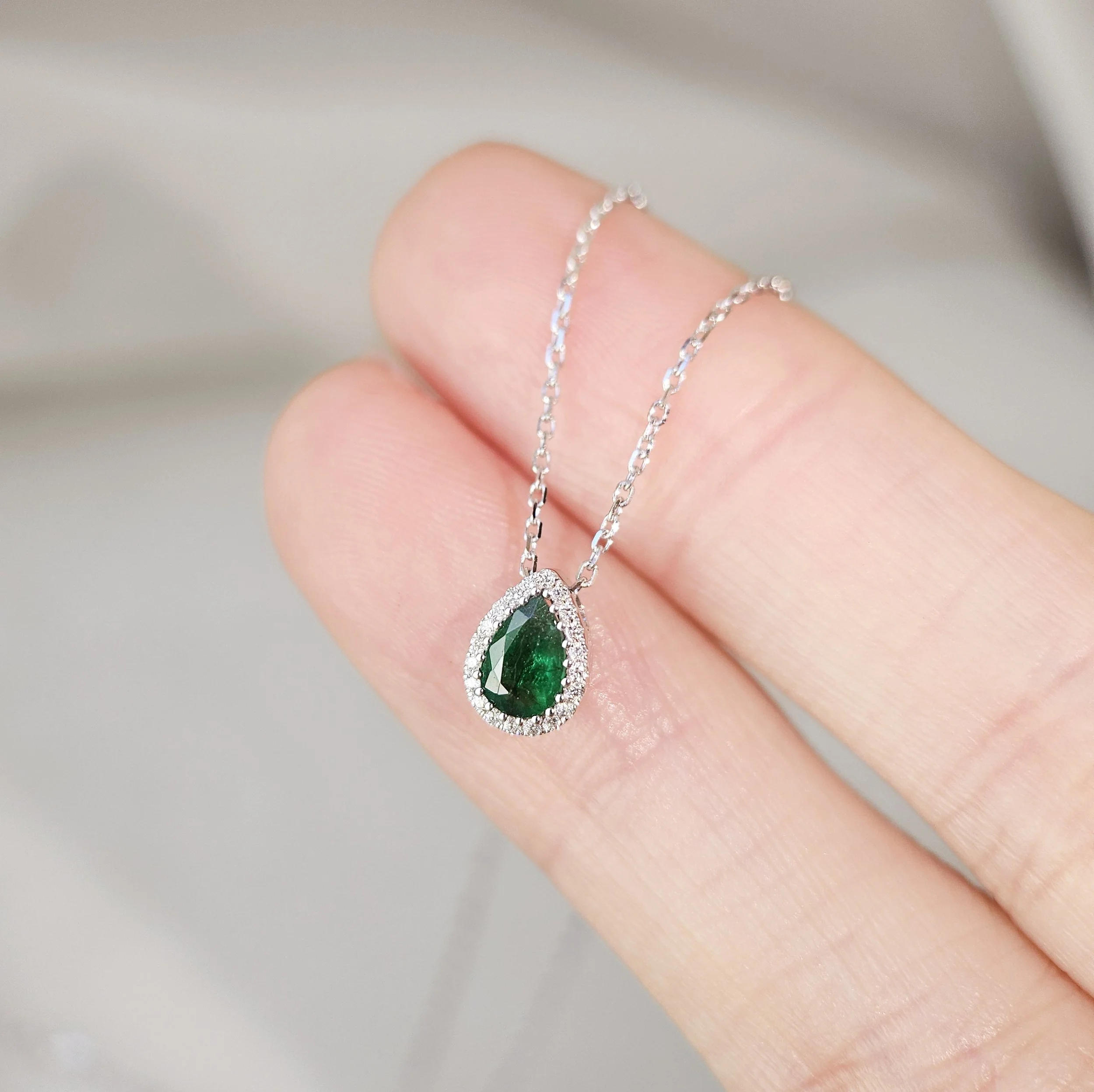 Floating Pear Emerald Necklace
