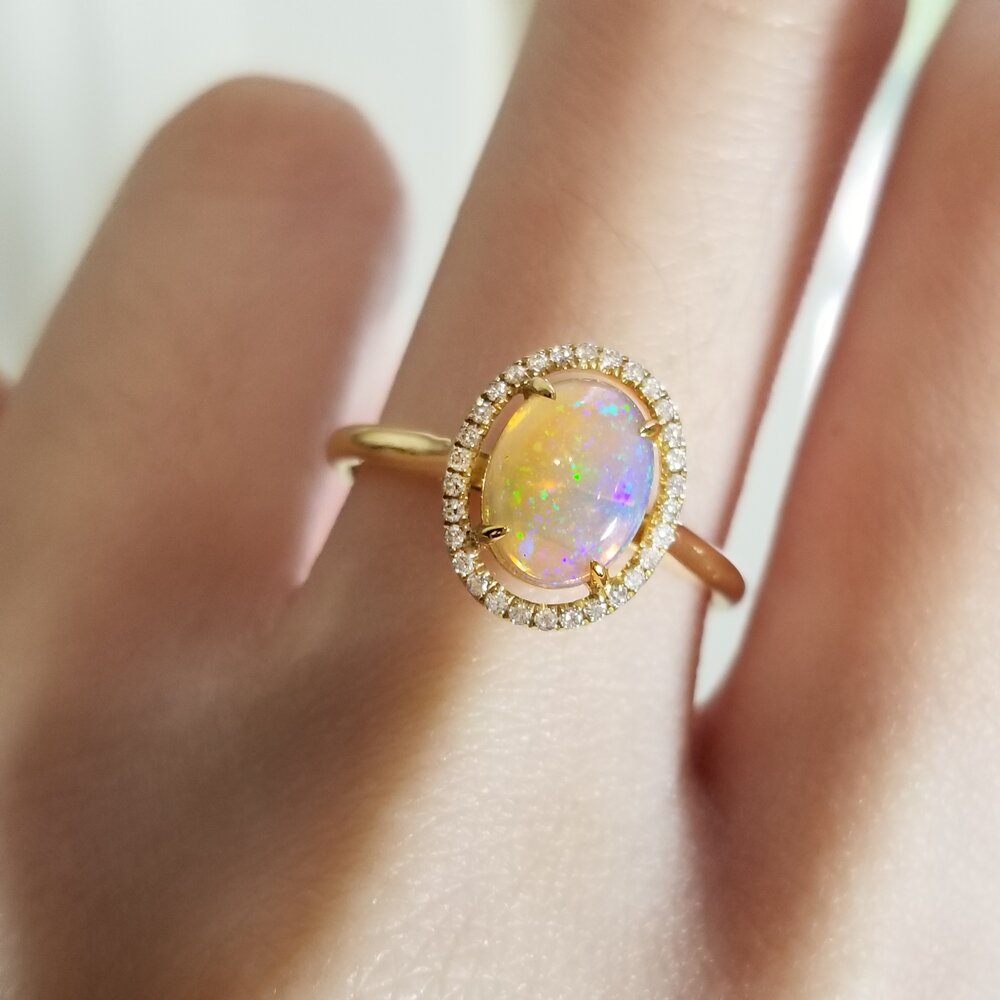 Floating Halo White Opal Ring — Lovélle Jewellery