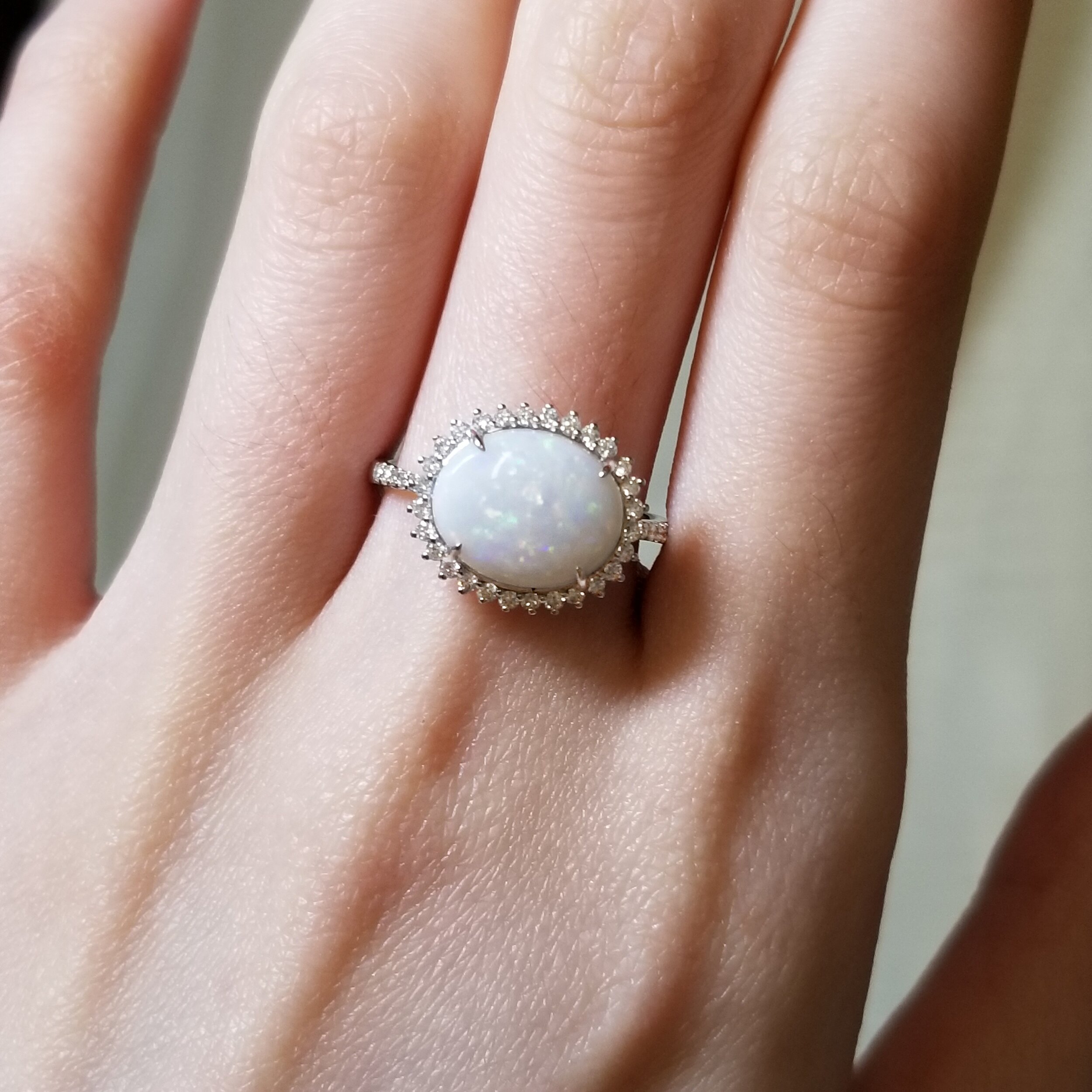 Australian Boulder Opal Ring with Flower Emerald Halo Nature Cluster Engagement  Ring