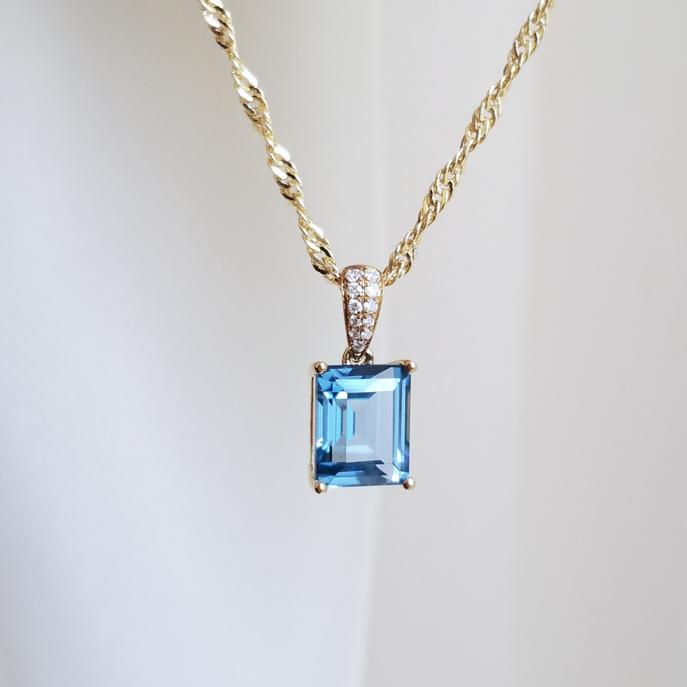 Emerald cut Blue Topaz Pendant (Custom make 4-6 weeks