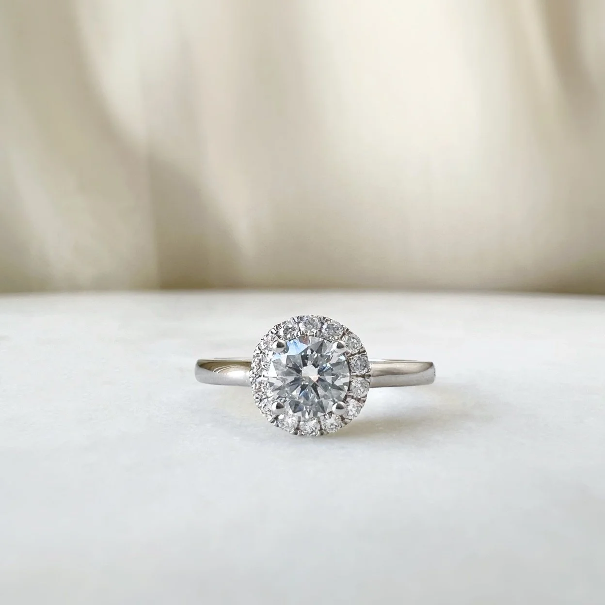 0.50CTS Halo Round Brilliant Cut Diamond Engagement Ring