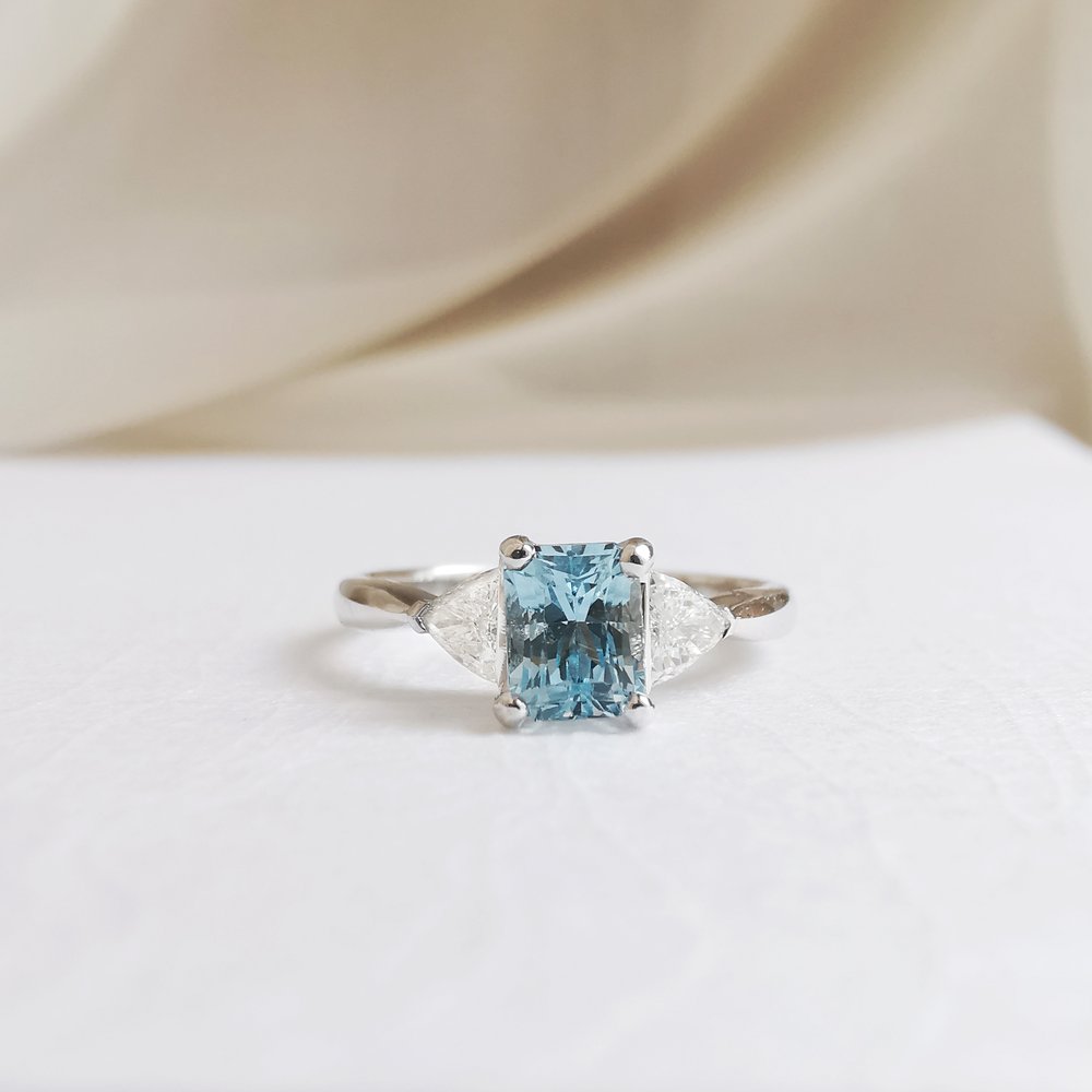 Aquamarine and Diamond Trilogy Ring Lov lle Jewellery