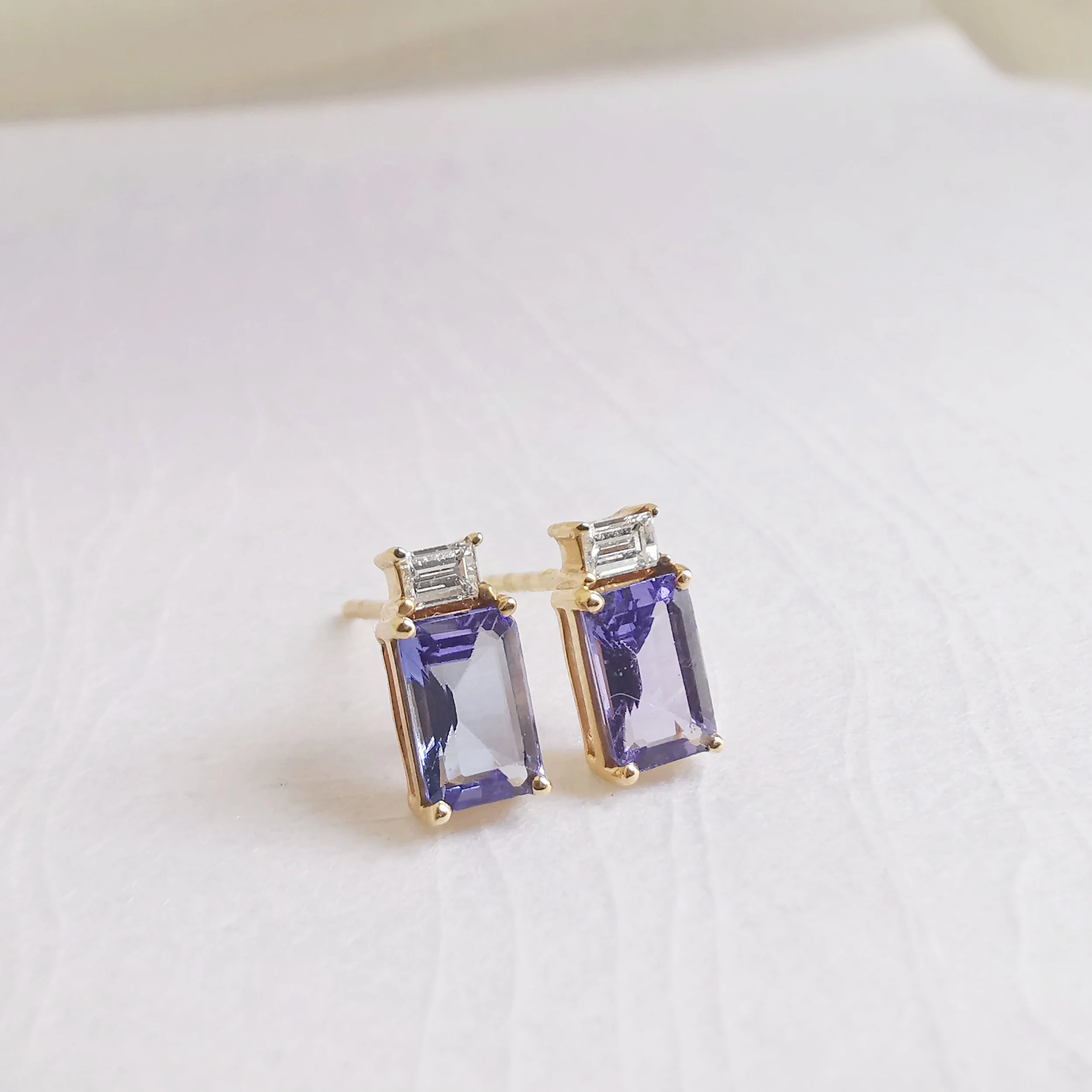 Emerald cut Amethyst Studs