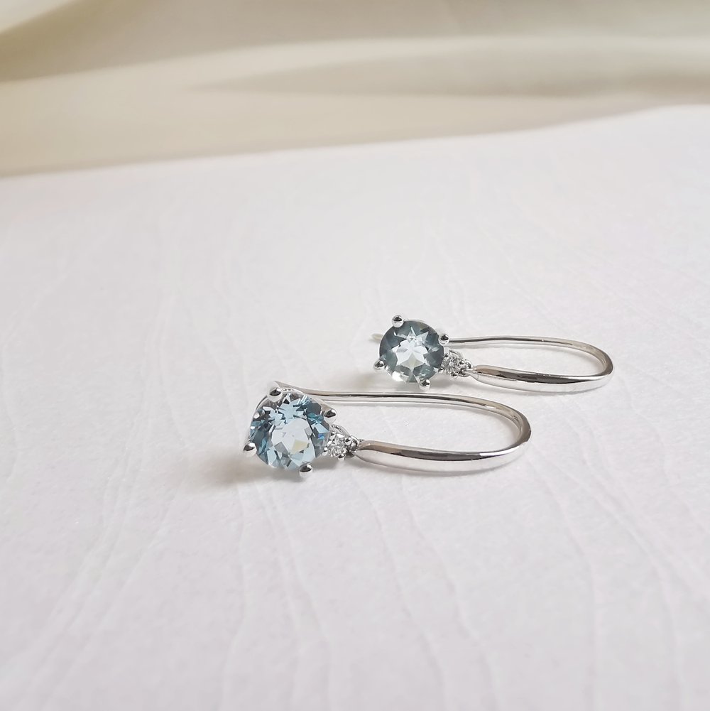 Aquamarine Drop Earrings with Diamond Lov lle Jewellery