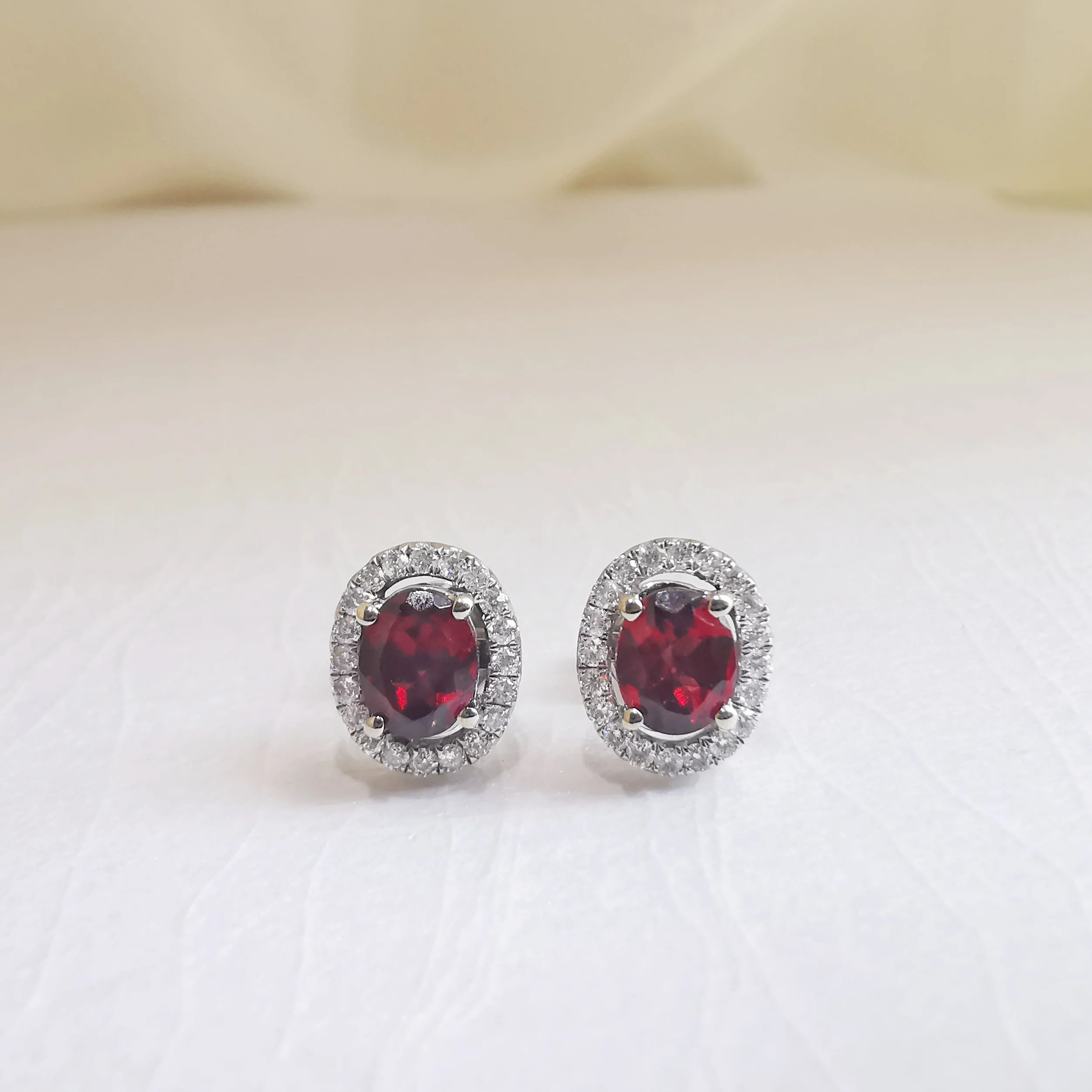 Oval Garnet Halo Earrings