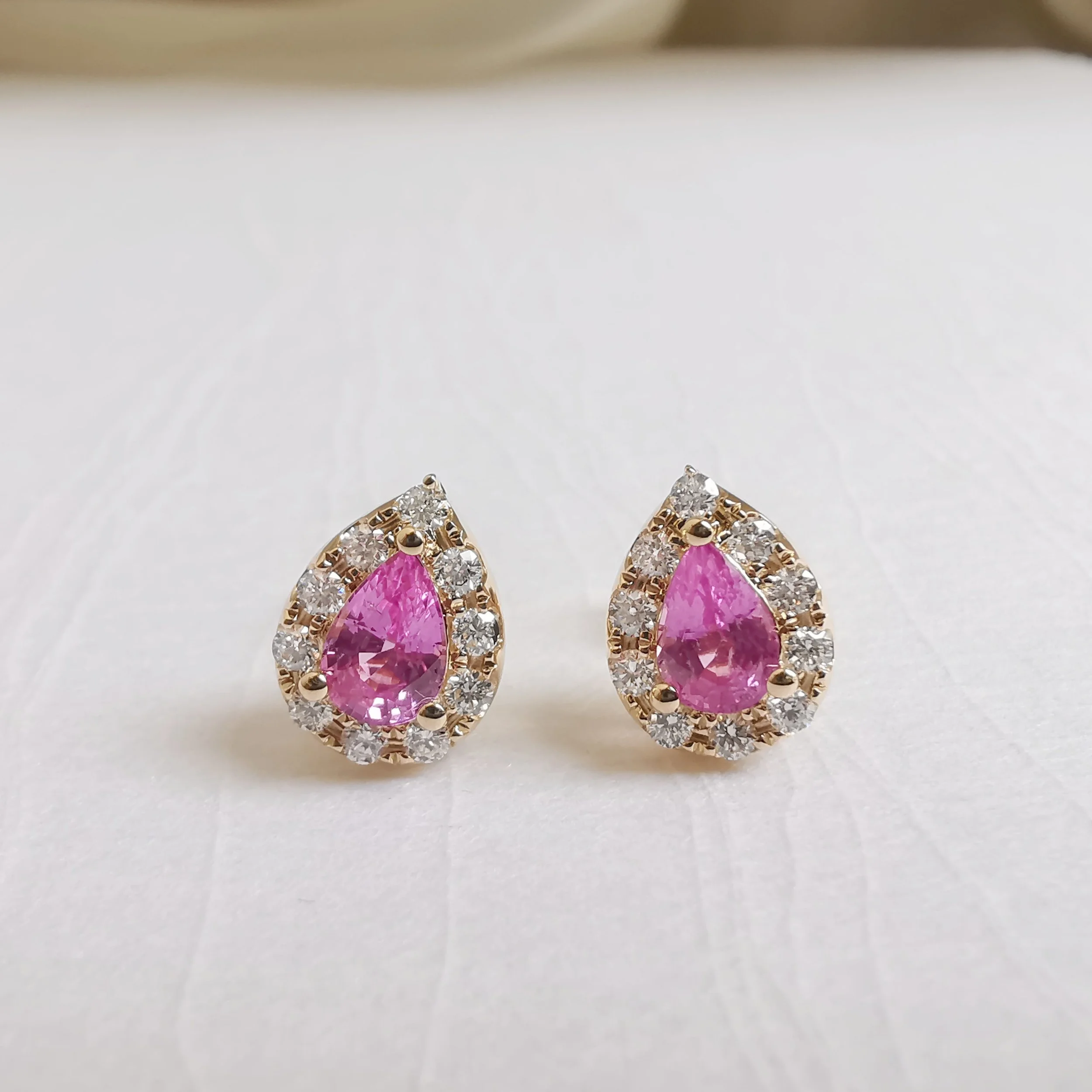 Pink Pear Sapphire Studs