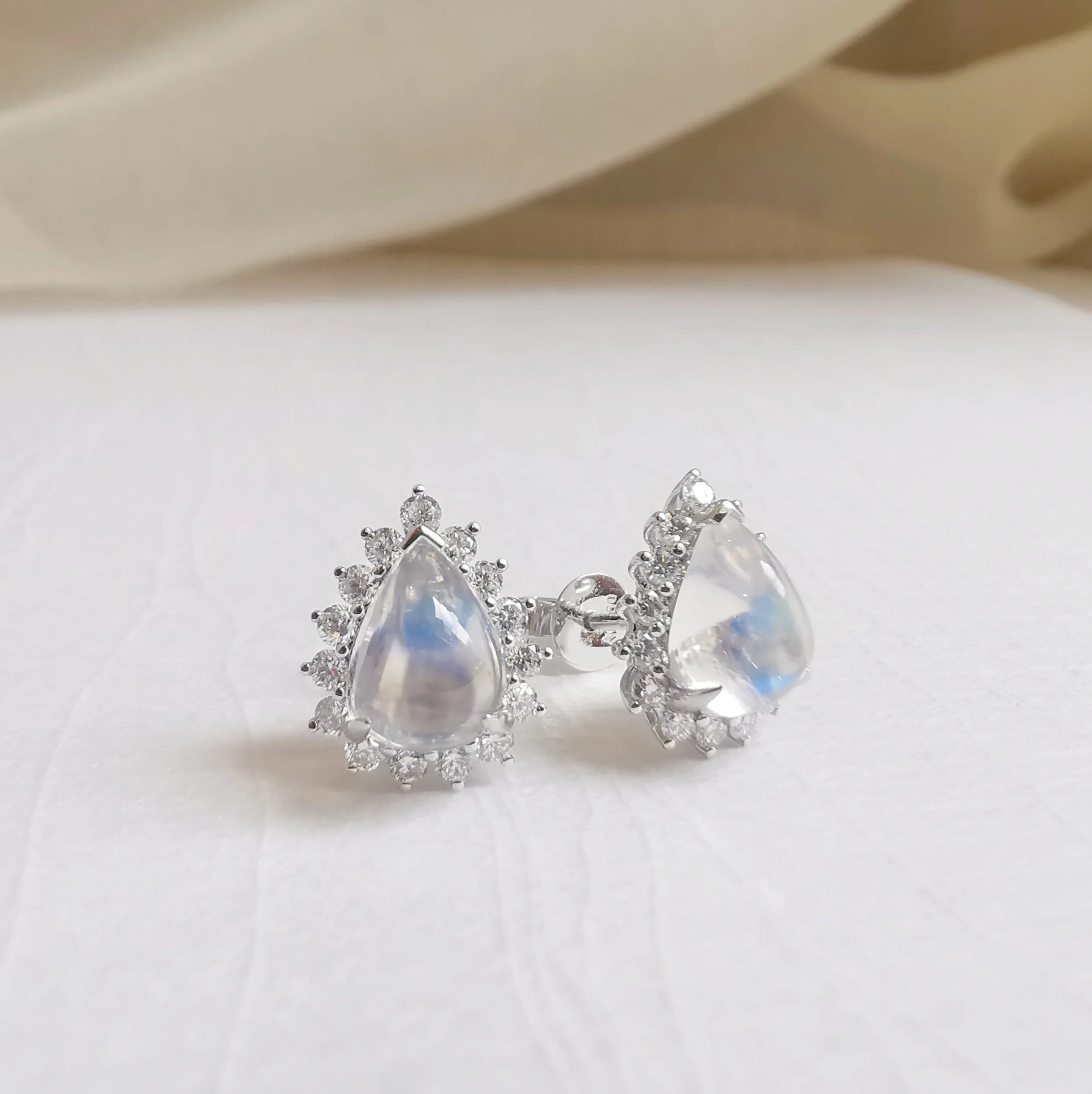 Teardrop Moonstone Studs