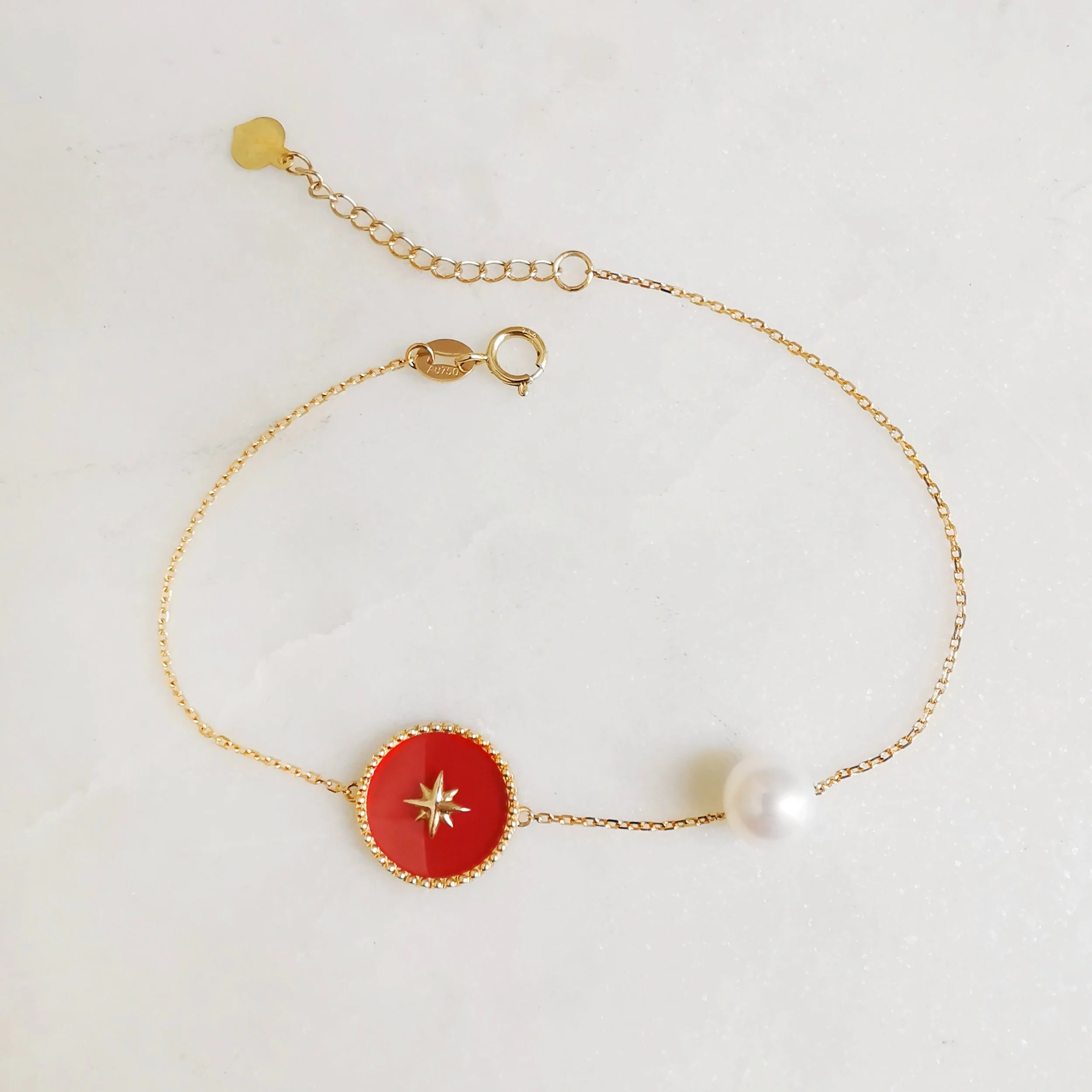 18K Carnelian with Pearl Bracelet