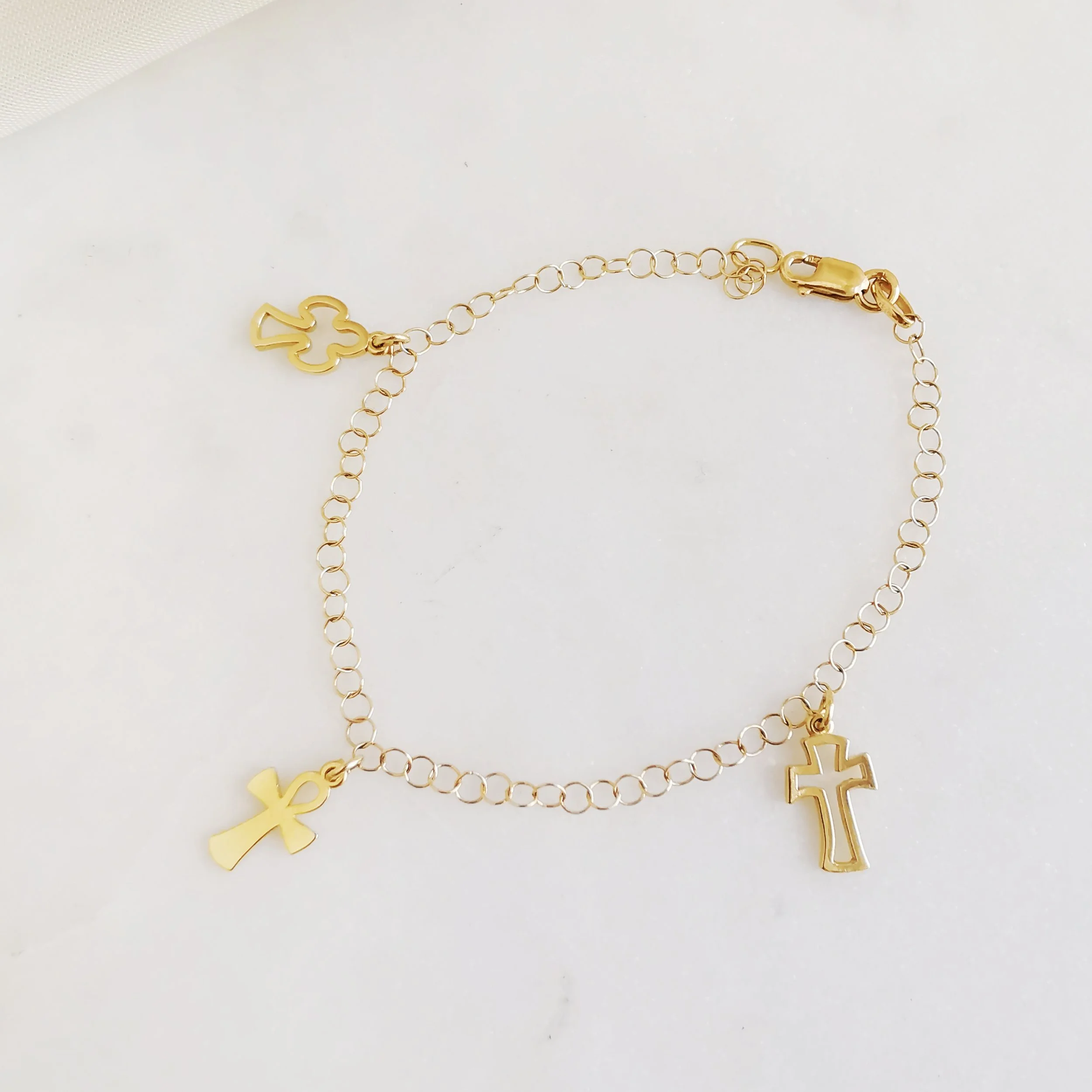 18K Cross and Angel Bracelet