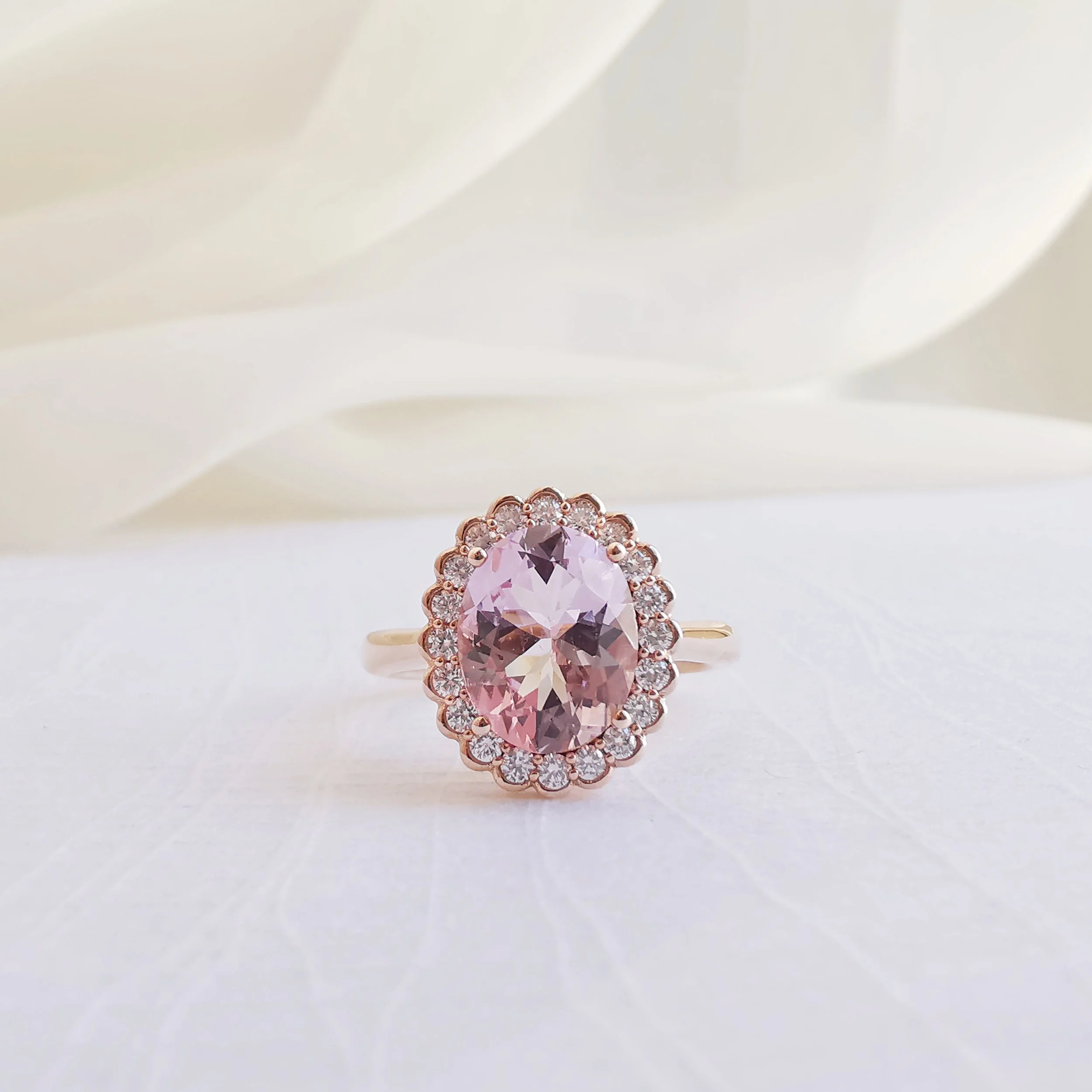 Oval Morganite Scalloped Ring