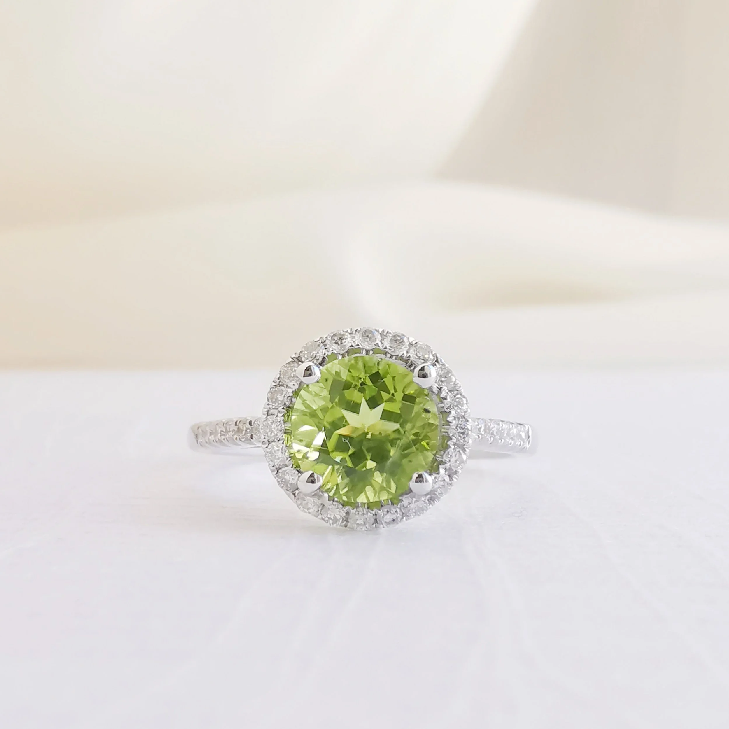 Round Peridot Halo Ring