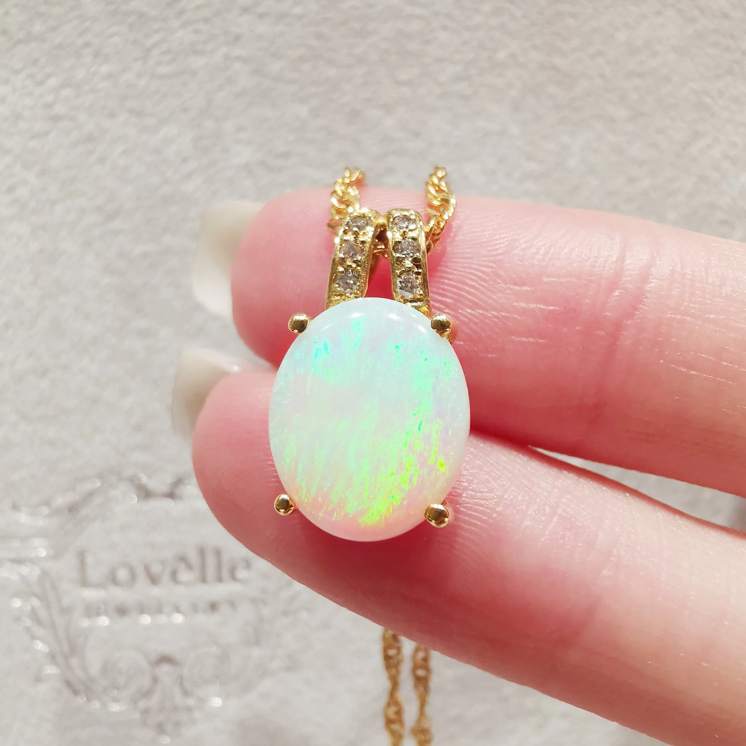 18K Oval Opal with Diamonds Pendant