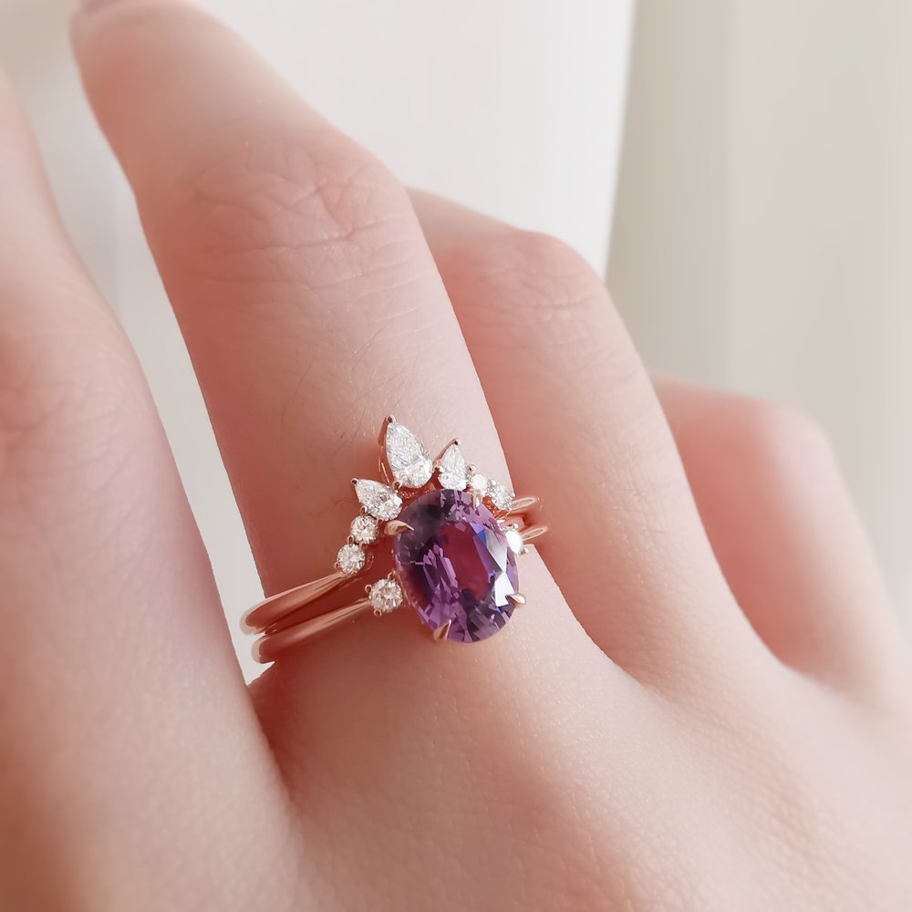 18K Purple Sapphire Ring with Art Deco Basket — Lovélle Jewellery