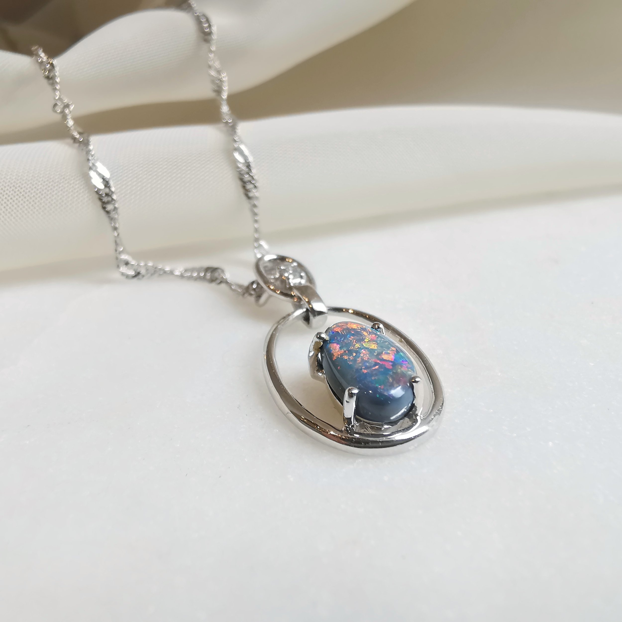 18K Telescope Solid Australian Black Opal Pendant with Diamond 3.jpeg