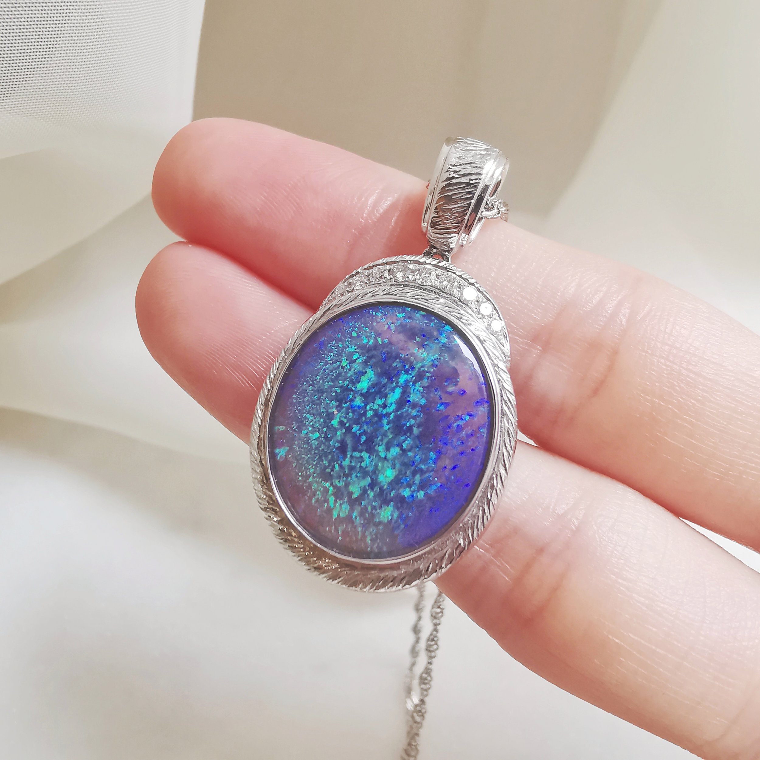18K Nova Solid Australian Black Opal and Diamond Pendant 2.jpeg