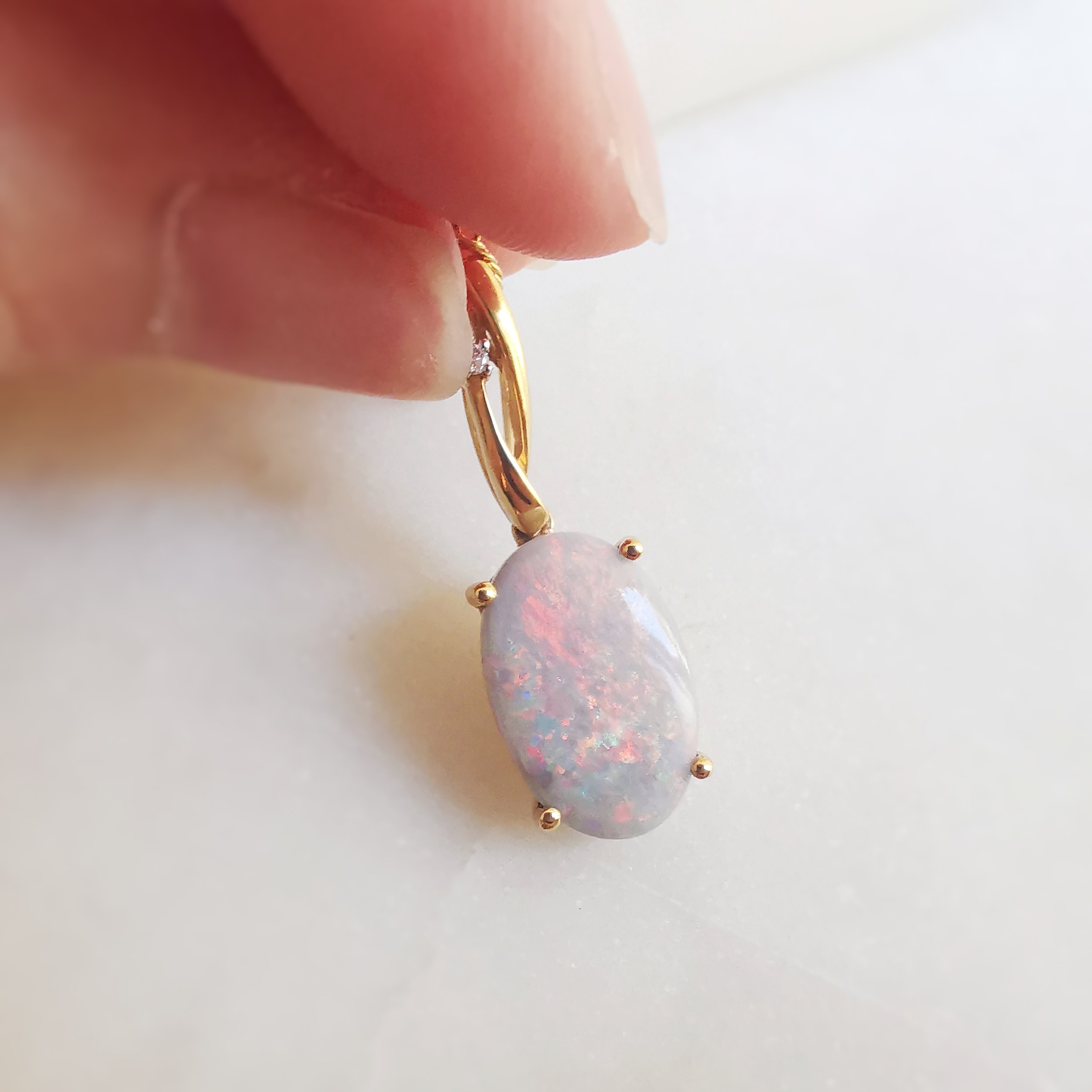 18K Rosebud Solid Australian Black Opal Pendant with Diamond 4.jpeg