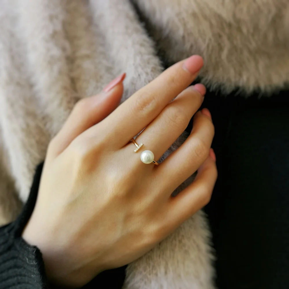 Petite Open Akoya Pearl Ring with Diamond — Lovélle Jewellery