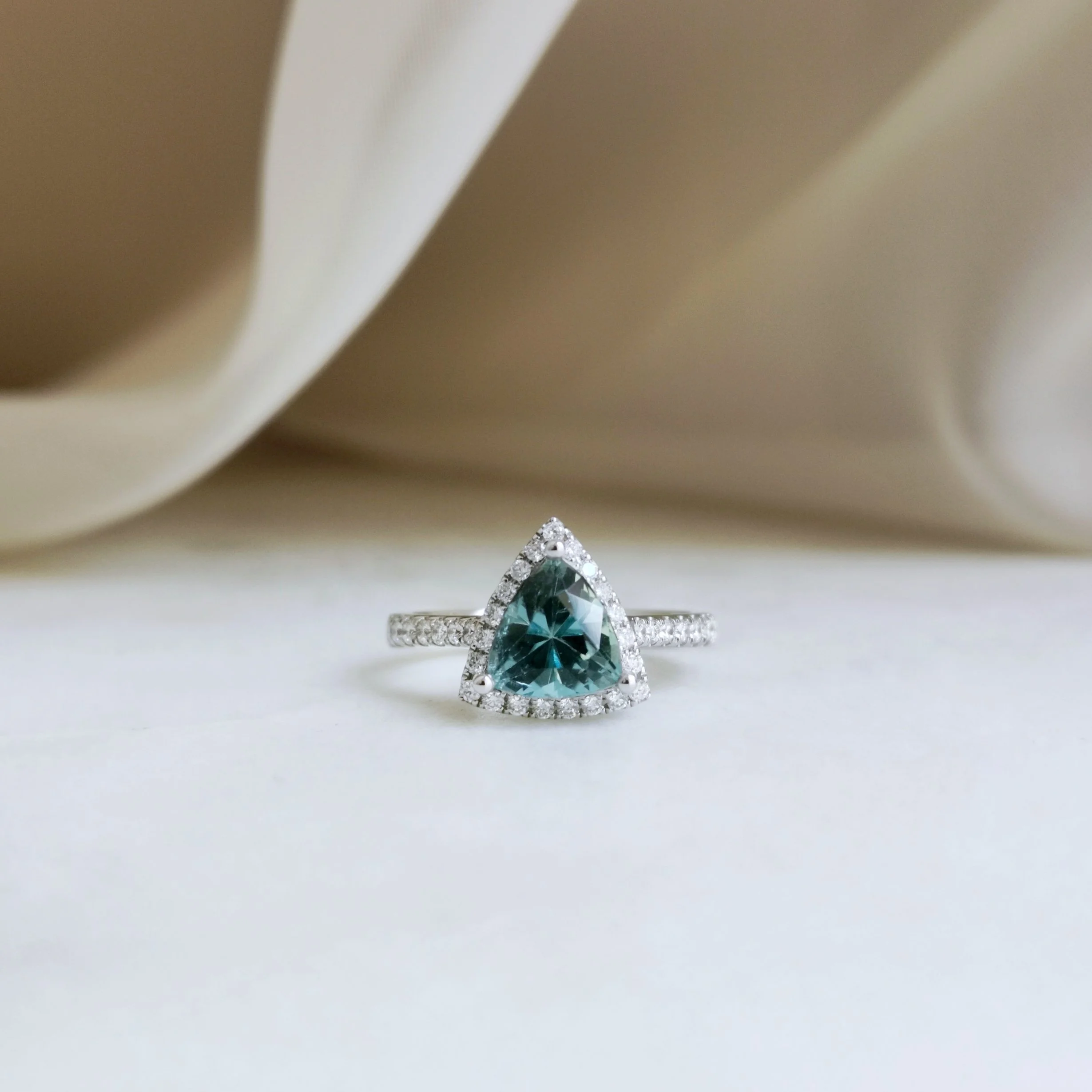 18K Trillion Cut Tourmaline and Diamond Ring