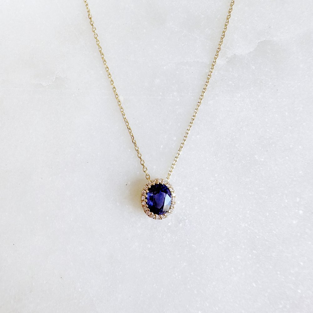 18K Floating Blue Sapphire and Diamond Pendant — Lovélle Jewellery