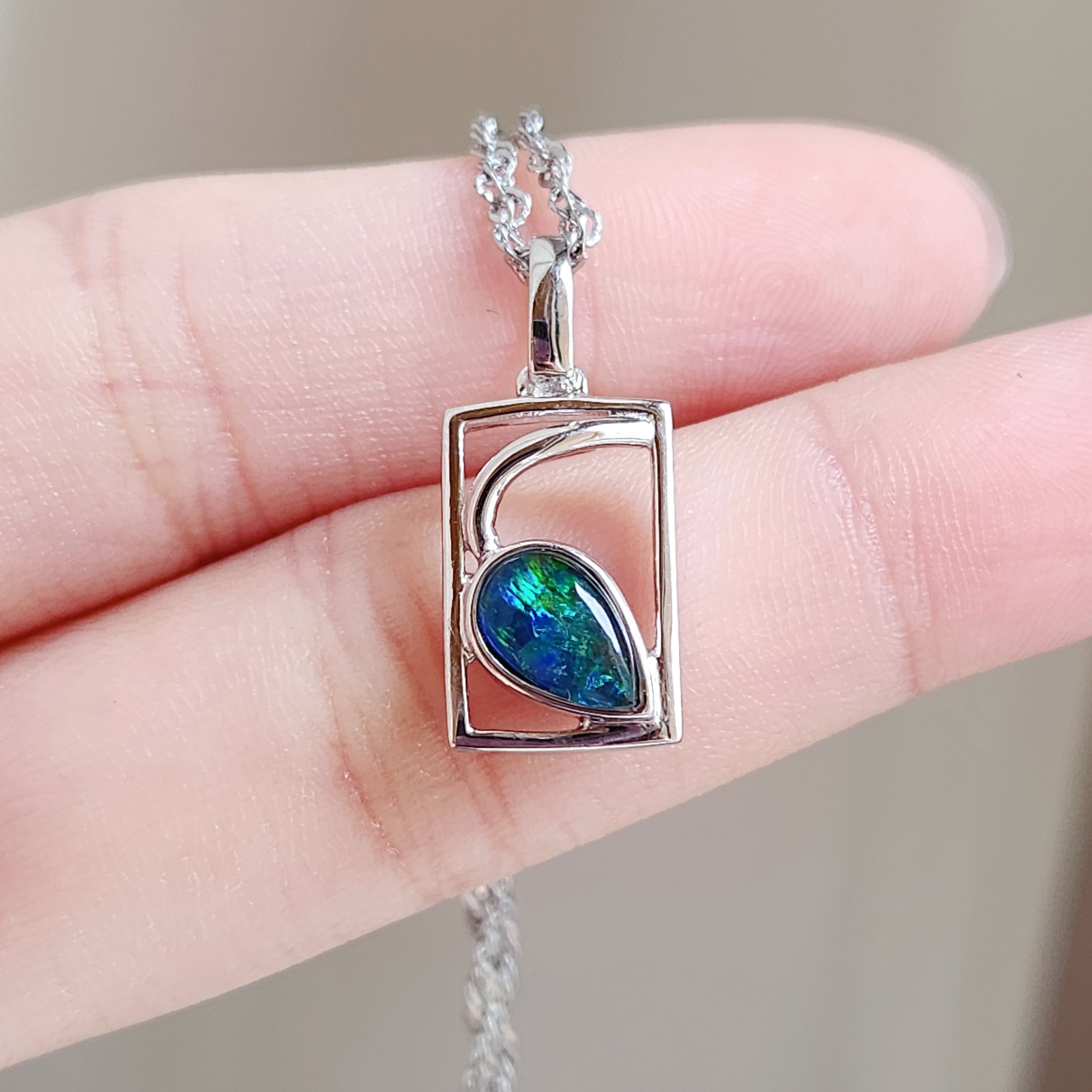 Natural Australian White Opal Necklace Sterling Silver - Yourgreatfinds