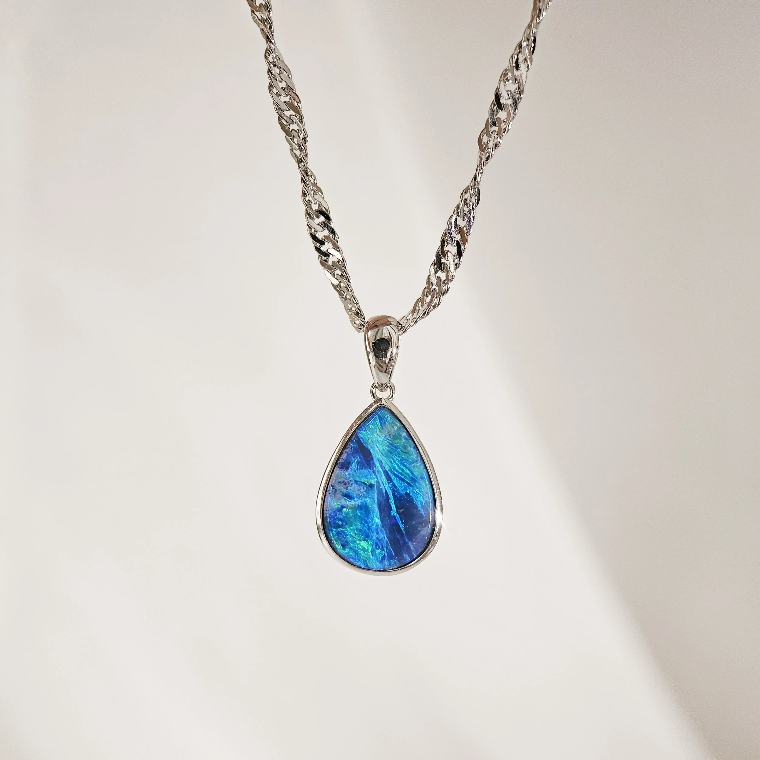 Marina Aqua Pear Doublet Opal Pendant