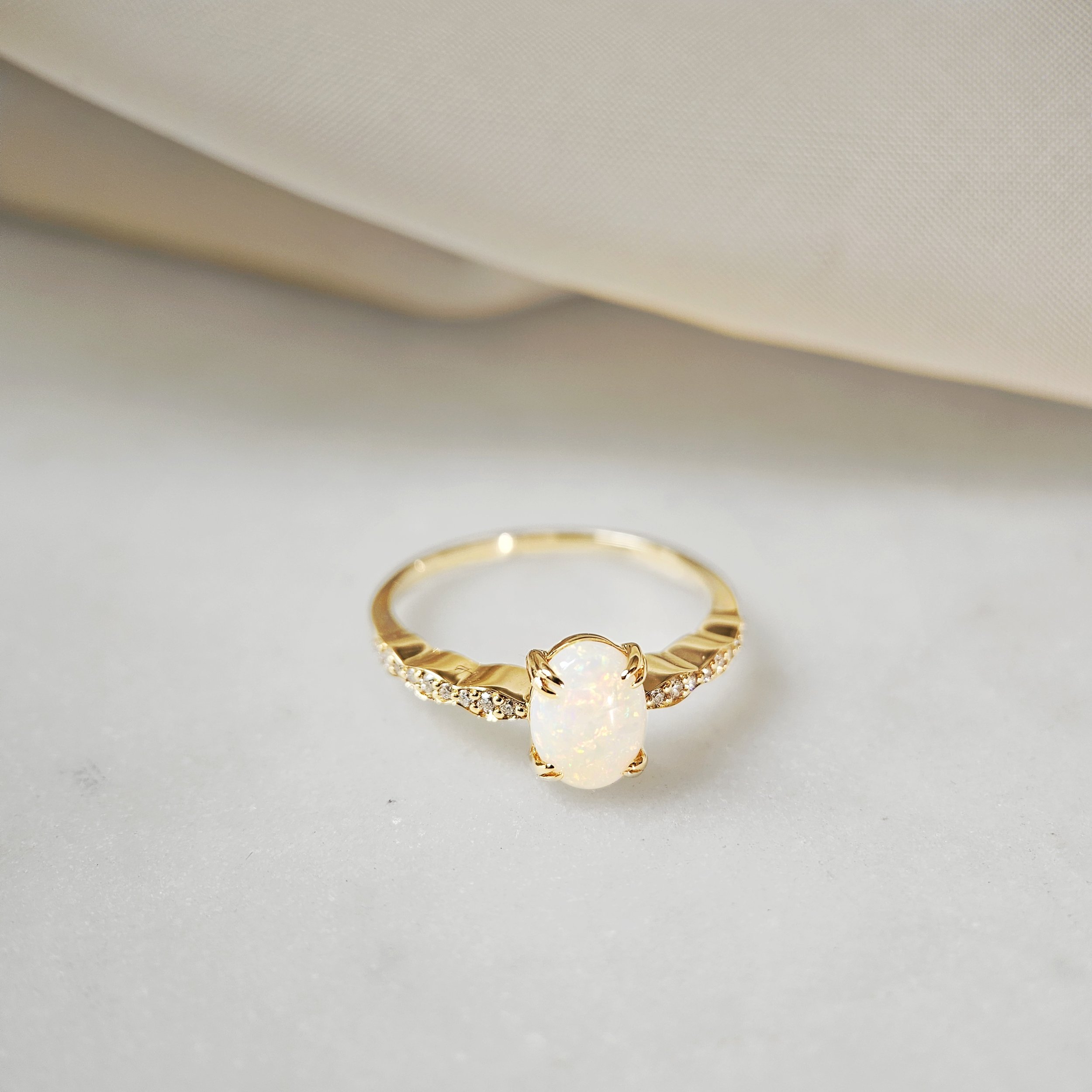 Moon Petal Opal Diamond Ring