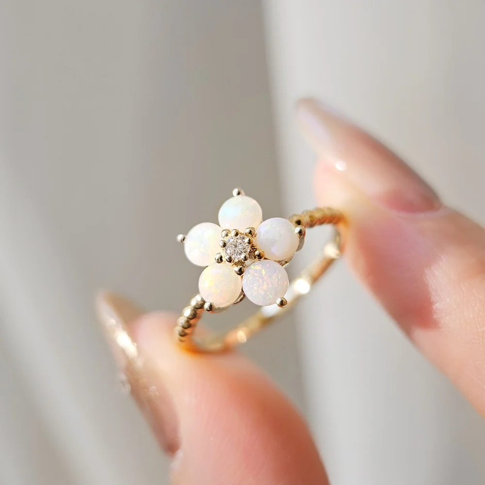 14K Yellow Gold Round Opal Flower Ring — Lovélle Jewellery