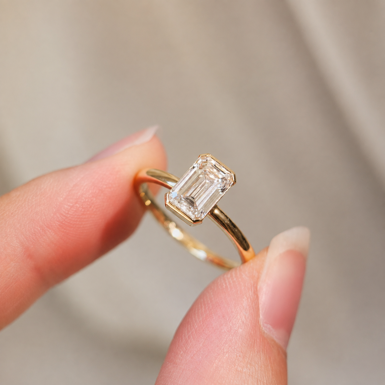Mercer Ring featuring a 1.51ct emerald-cut lab-grown diamond in polished 14K yellow gold by Lovélle Jewellery