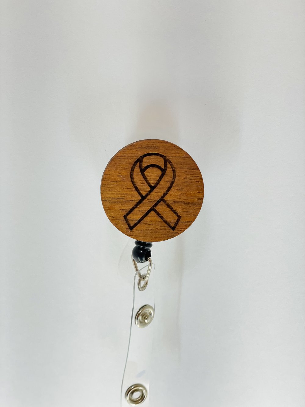 Awareness Ribbon Wooden Laser Engraved Retractable Badge Reel, ID