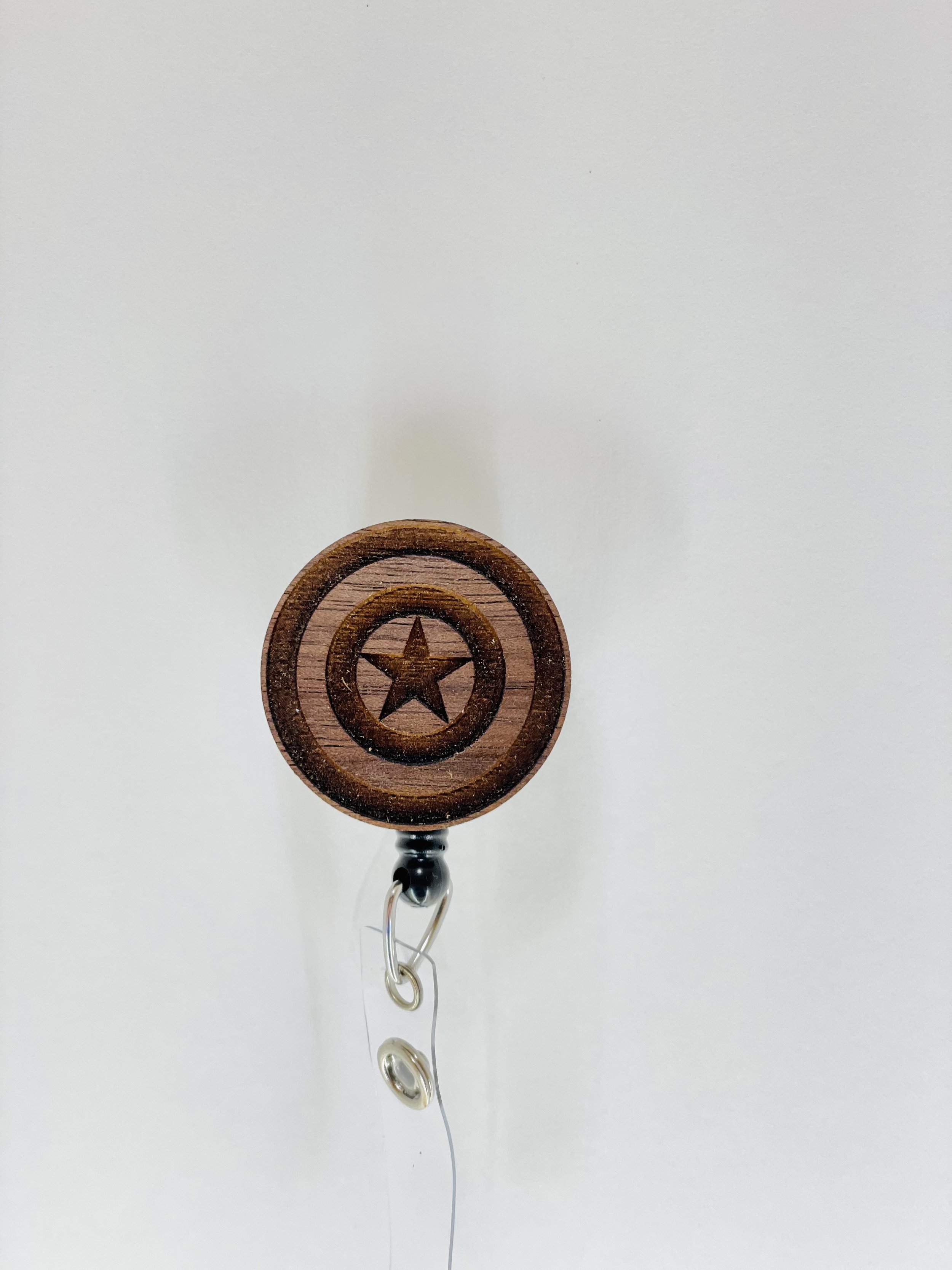 Caduceus Walnut Badge Reel, Magnet, Token - The Fine Grainery