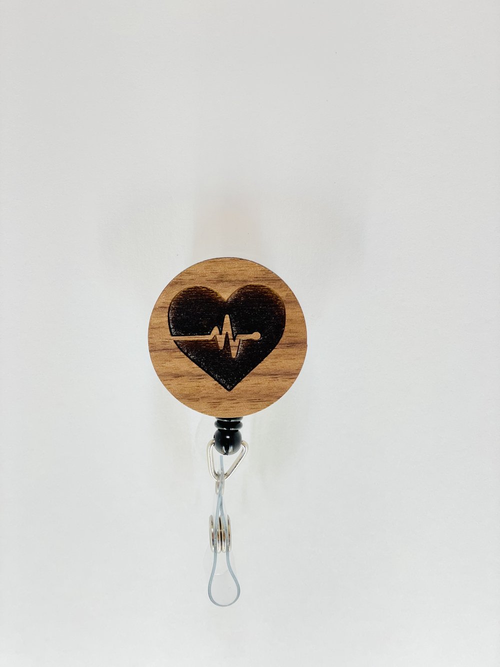 Heartbeat Walnut Badge Reel, Magnet, Token - The Fine Grainery