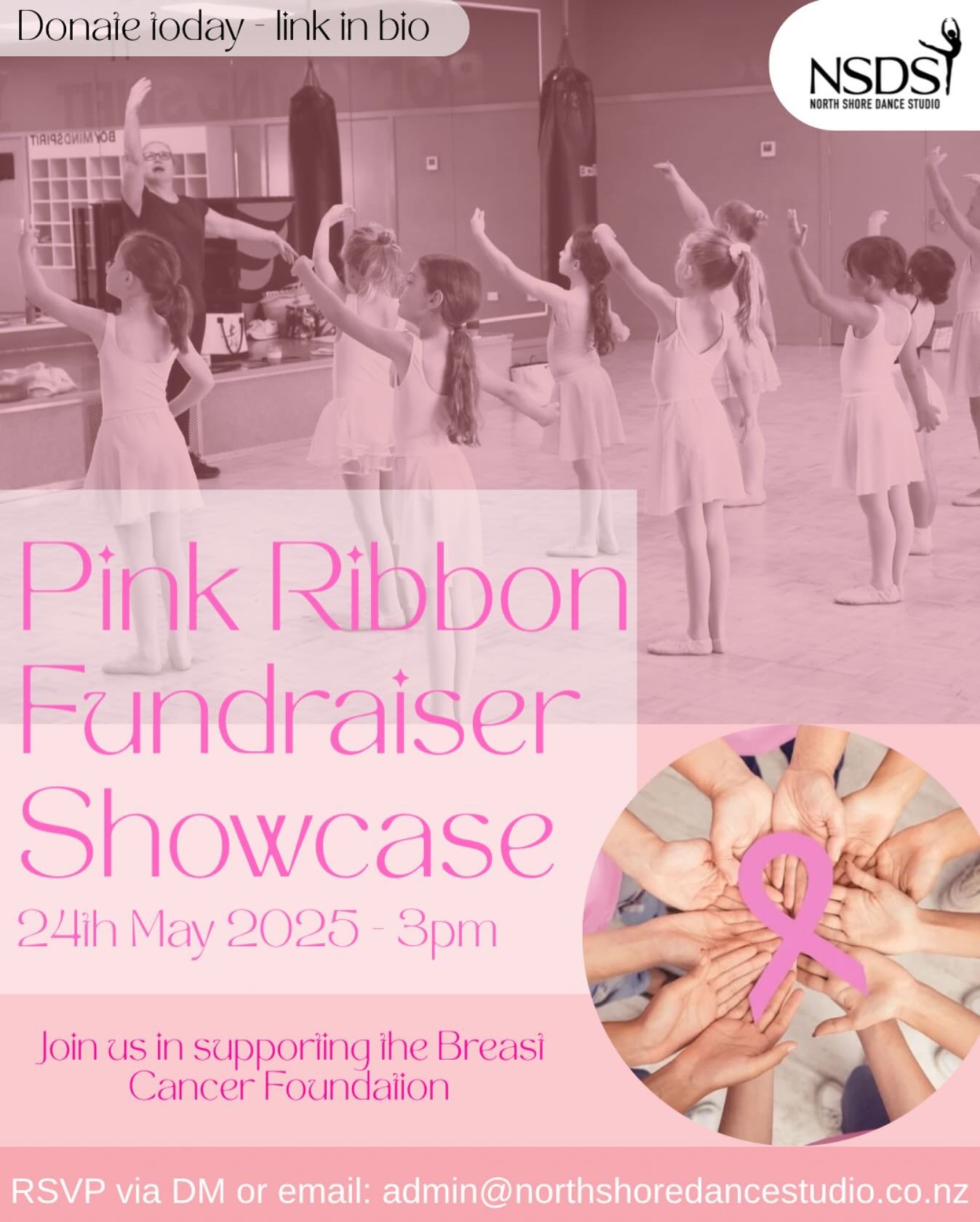 You&rsquo;re invited to our Pink Ribbon Fundraiser Showcase! 🎀 

Join us in studio on 24th May at 3:00 PM for a special afternoon of dance, community, and connection &mdash; all in support of the Breast Cancer Foundation NZ.

Our dancers will be per