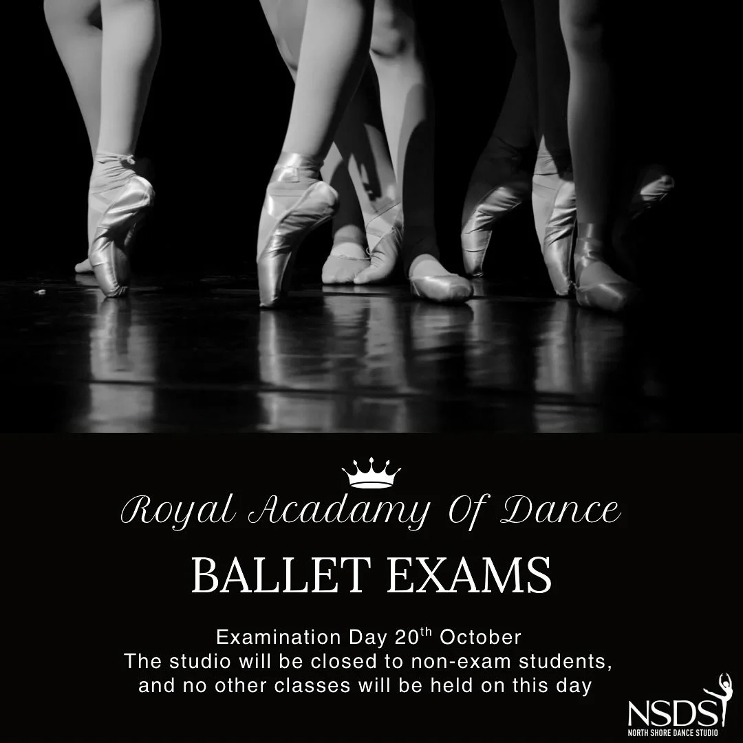 Our studio&rsquo;s second session of RAD Ballet exams are on this coming Monday - 20th October.

The NSDS studio will be closed to all non-exam students and no other classes will be held that day.

We are wishing the students all the very best of luc