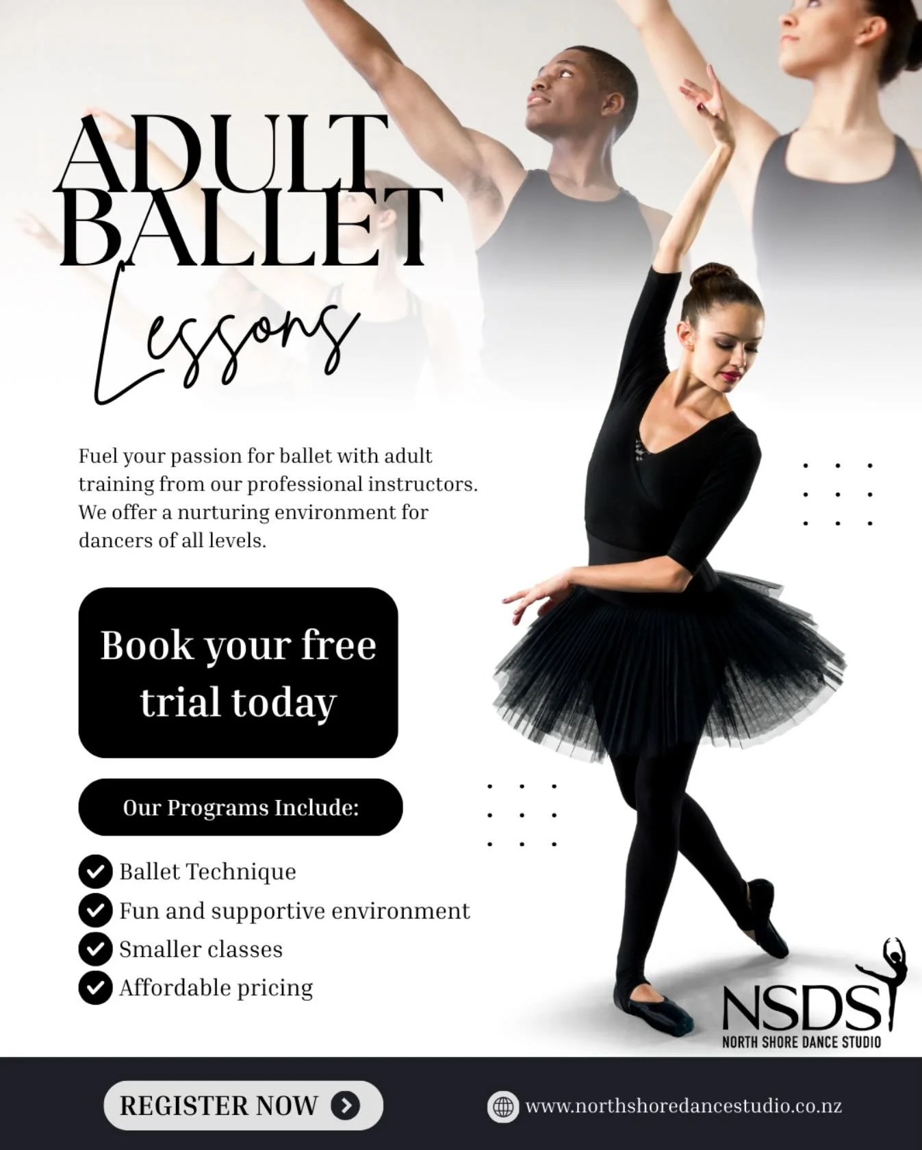 It&rsquo;s never too late to start ballet 🩰
Our adult classes are small, supportive, and designed for every level - whether you&rsquo;re stepping into the studio for the first time or returning to something you love.
Come move, stretch, and enjoy so