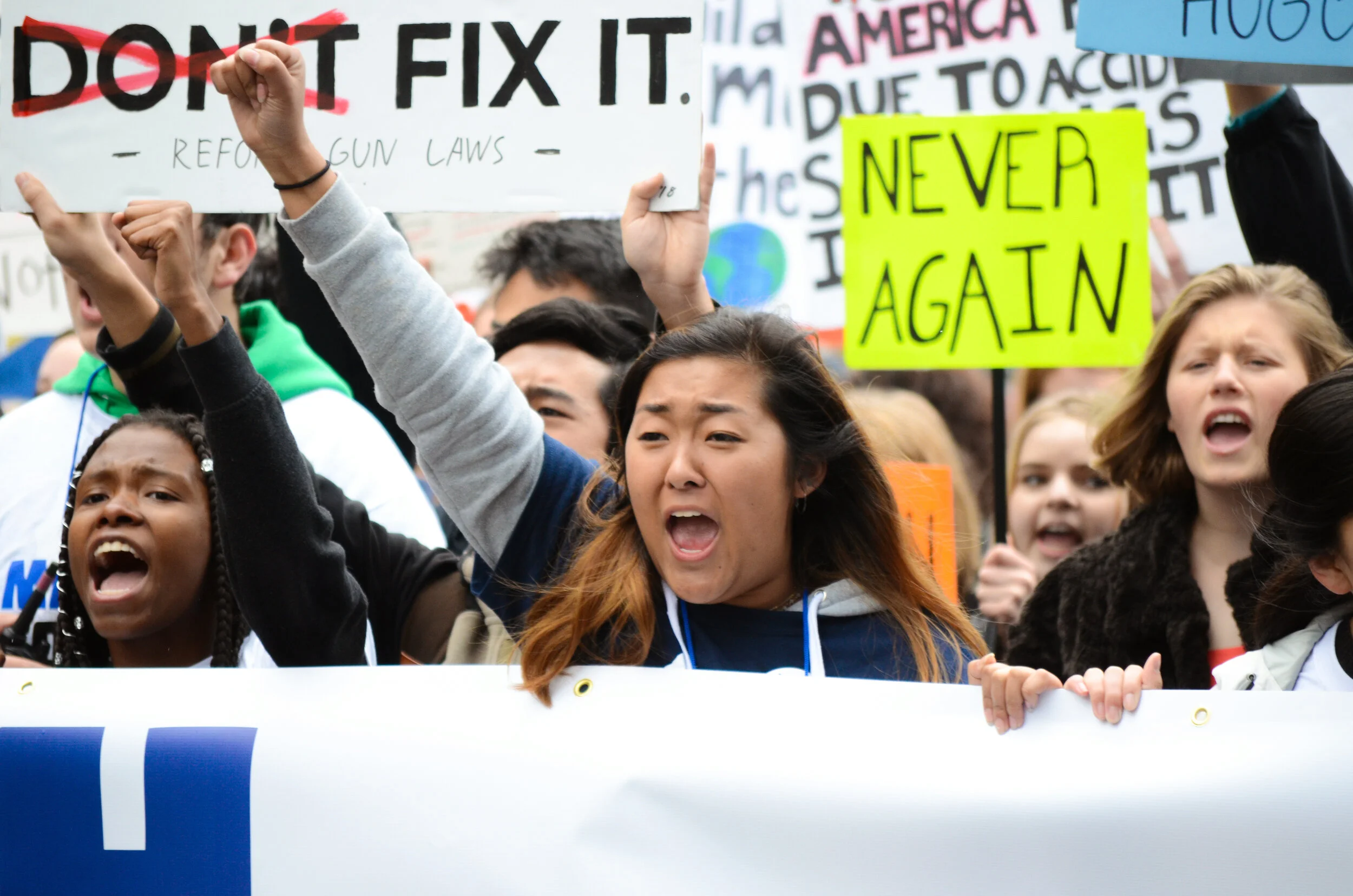 Prospect High School junior Julie Son raises her fist in solidarity, protesting gun violence during the March 24, 2018 March for Our Lives protest in San Jose, which Julie helped coordinate. Bay Area activists organized marches and rallies in San Jo…