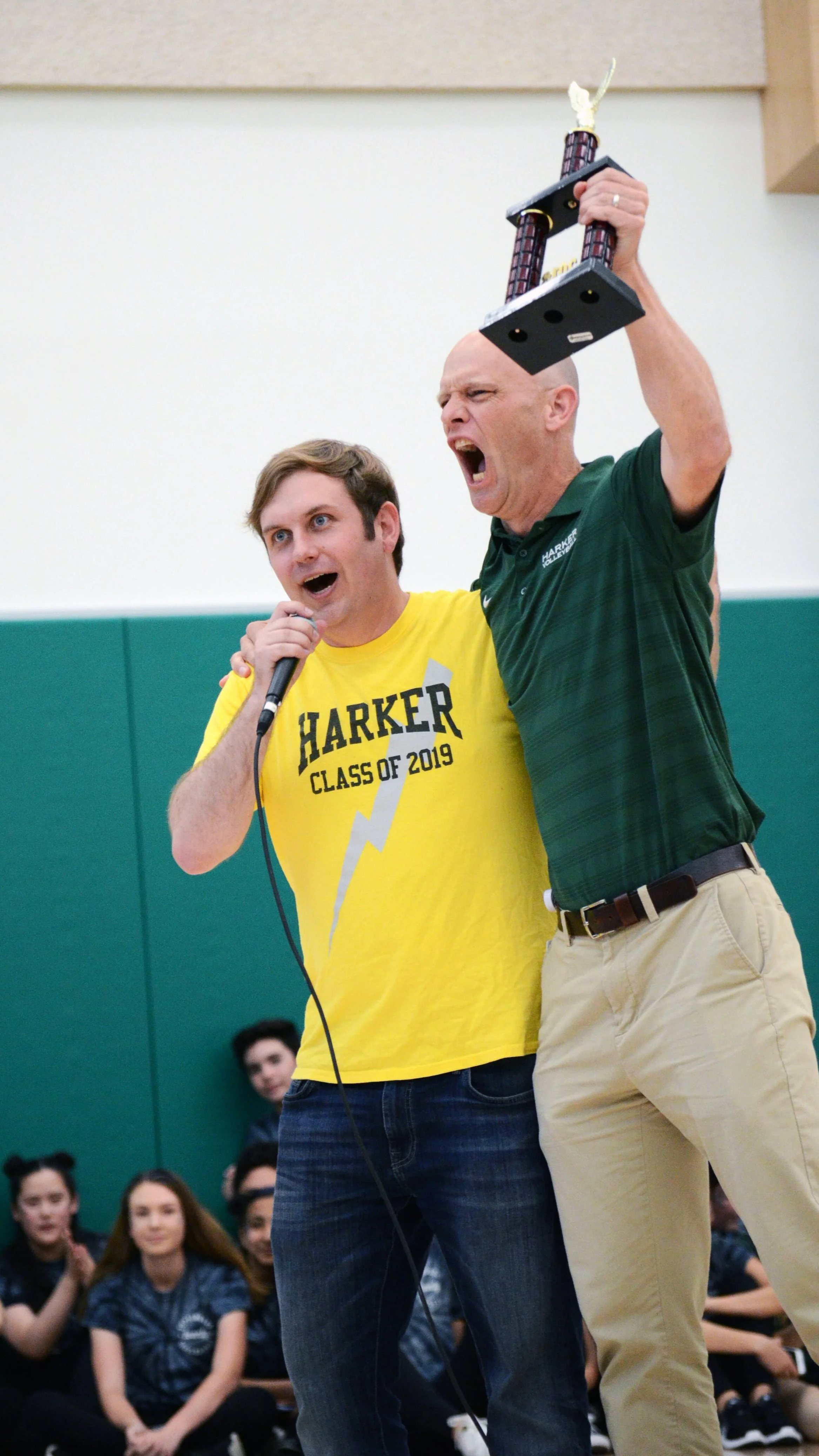 Upper School Academic Dean Evan Barth yells as he is recognized for his many contributions to the upper school community. Barth transitioned to become head of the Harker Middle School in 2019. Photo by Eric Fang